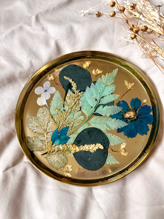 Blue and Gold Floral Jewelry Tray