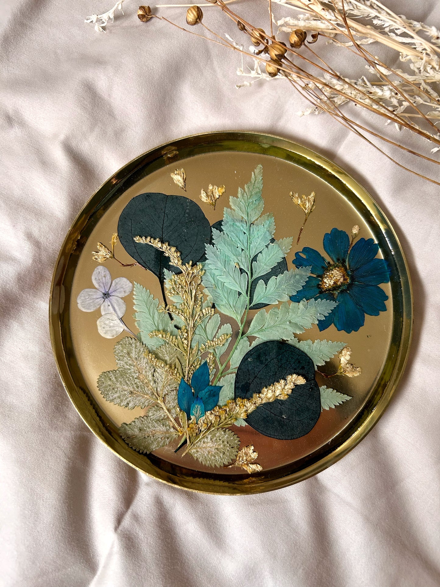 Blue and Gold Floral Jewelry Tray