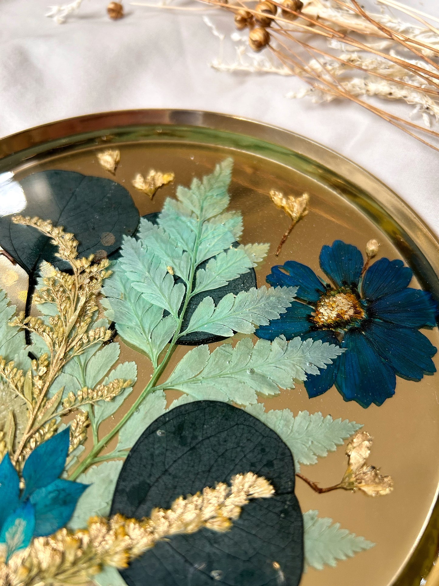 Blue and Gold Floral Jewelry Tray