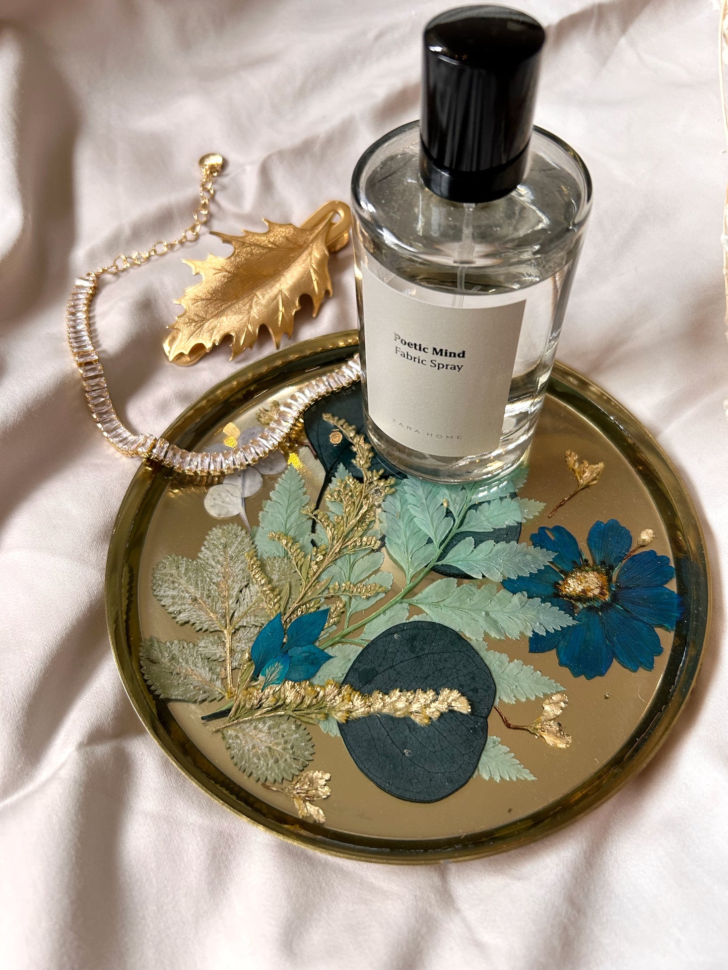 Blue and Gold Floral Jewelry Tray
