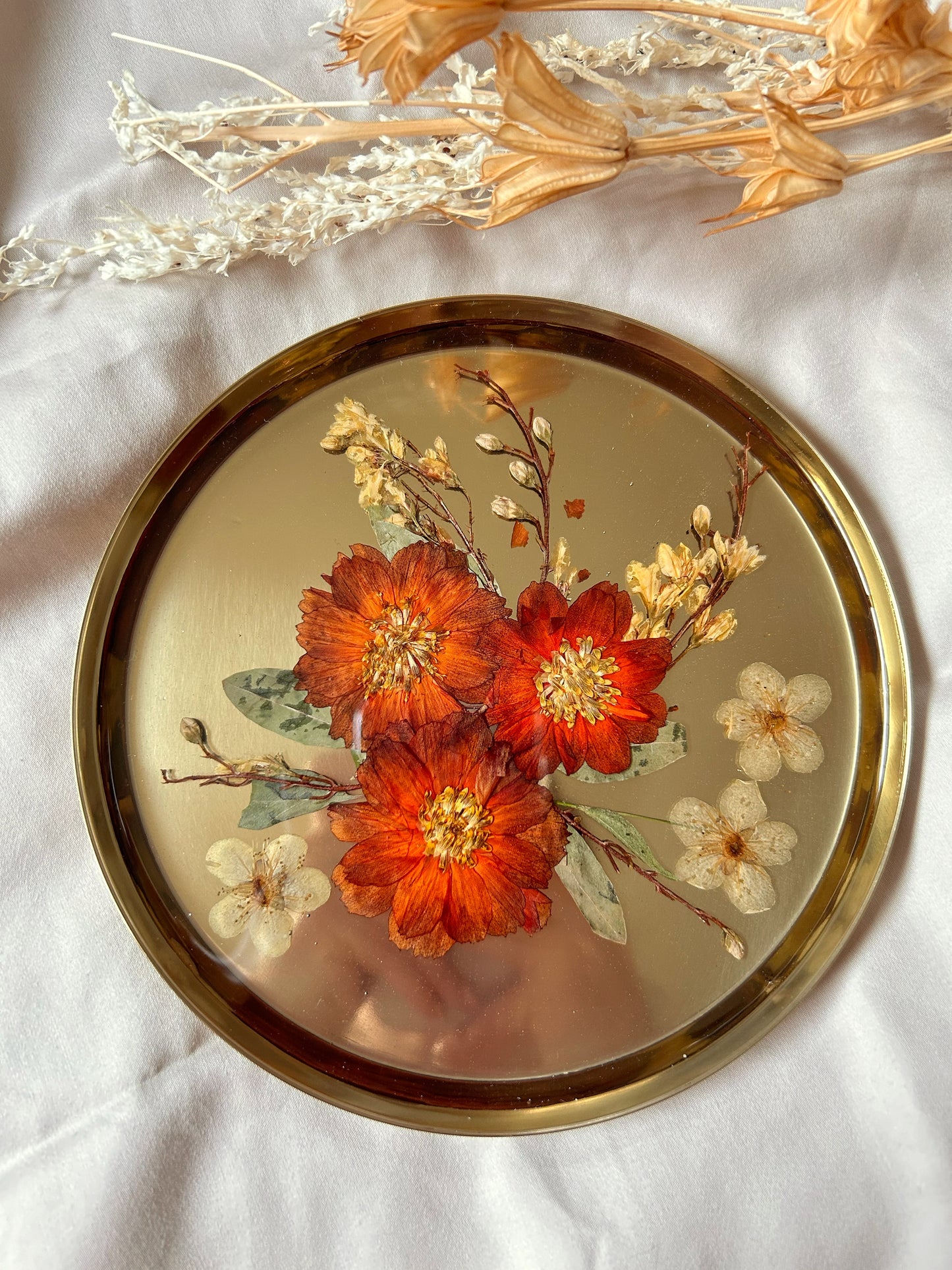 Gold and Orange Dried Flower Jewelry Tray