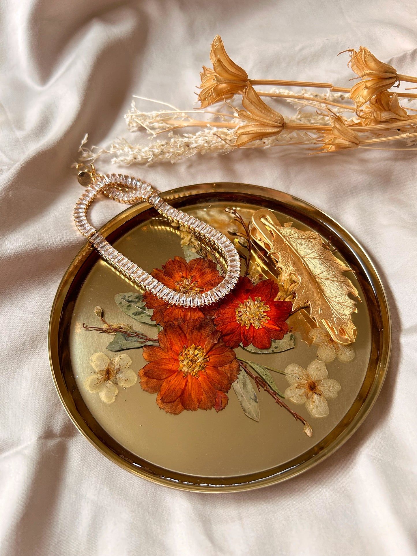 Gold and Orange Dried Flower Jewelry Tray