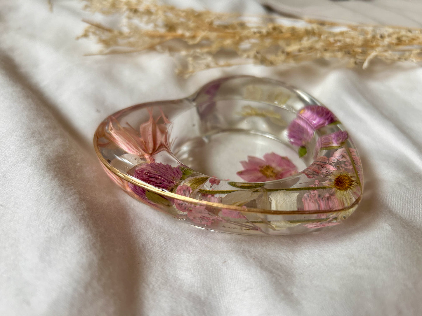 Pink Dried Flower Candle Holder
