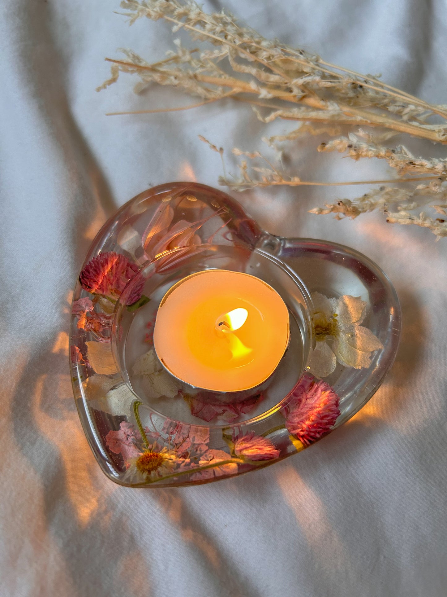 Pink Dried Flower Candle Holder