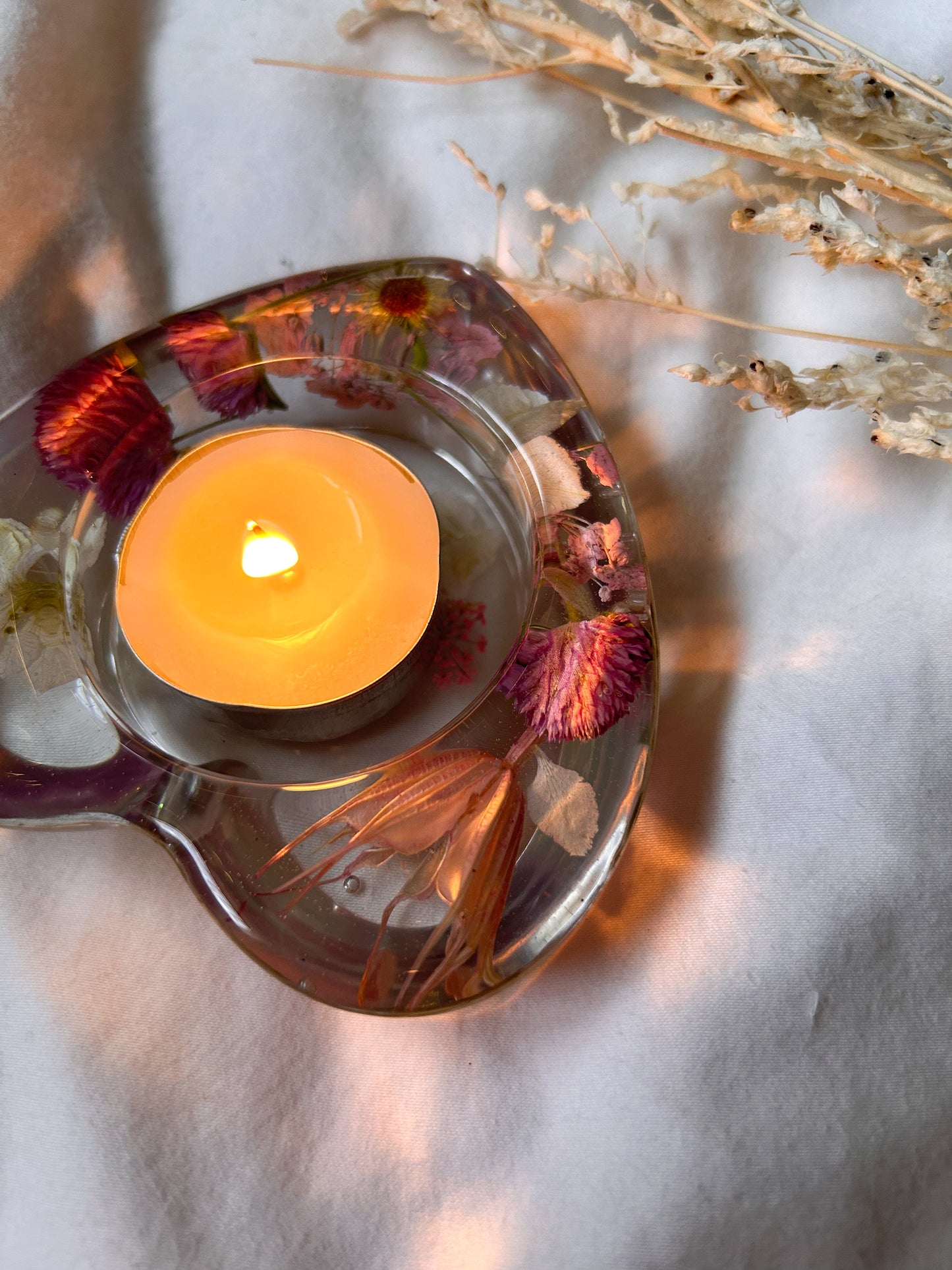 Pink Dried Flower Candle Holder