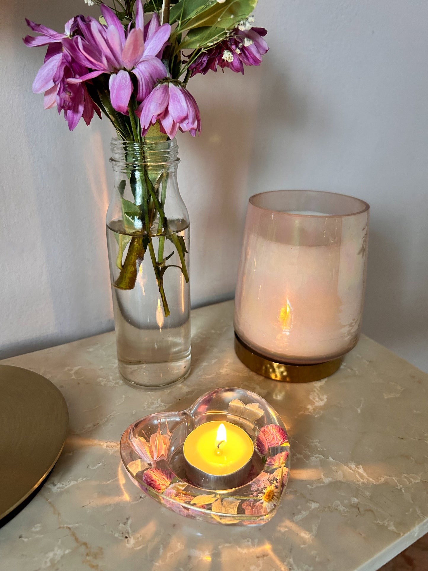 Pink Dried Flower Candle Holder