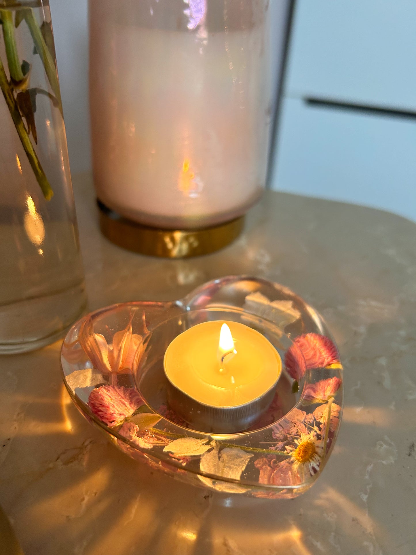 Pink Dried Flower Candle Holder