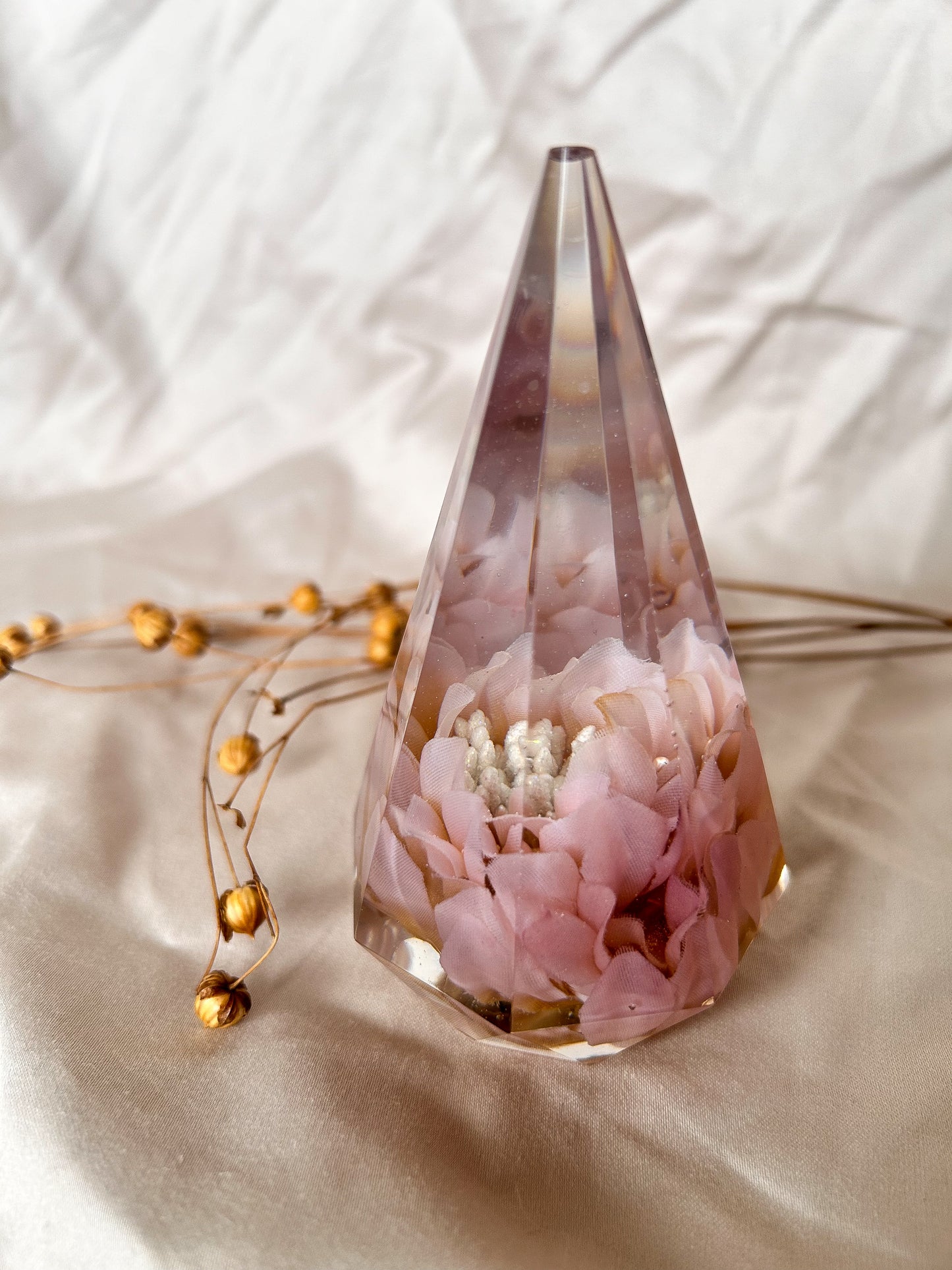 Pink Flower Crystal Ring Tree