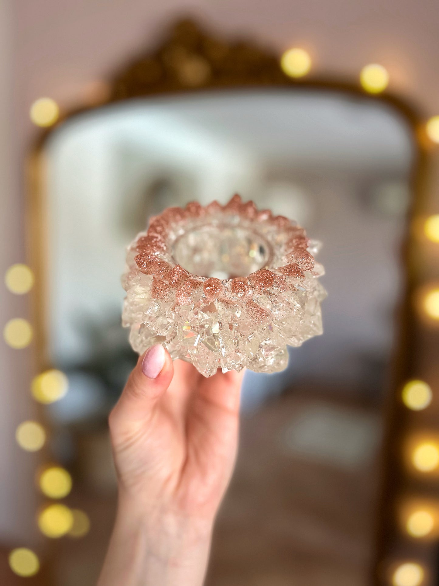 Rose Gold Ombre Resin Crystal Candle Holder