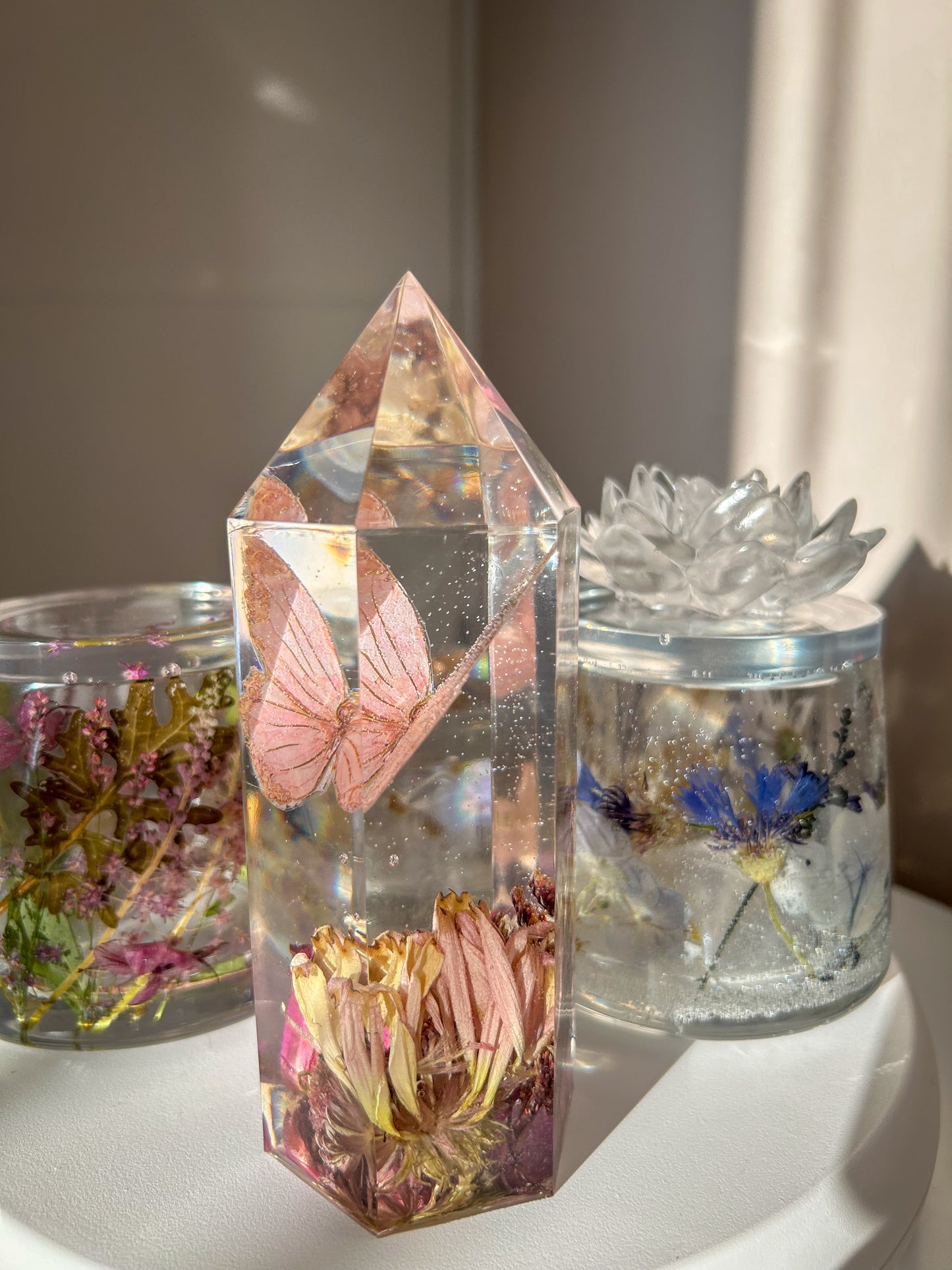 Romantic Butterfly and Flowers Resin Crystal