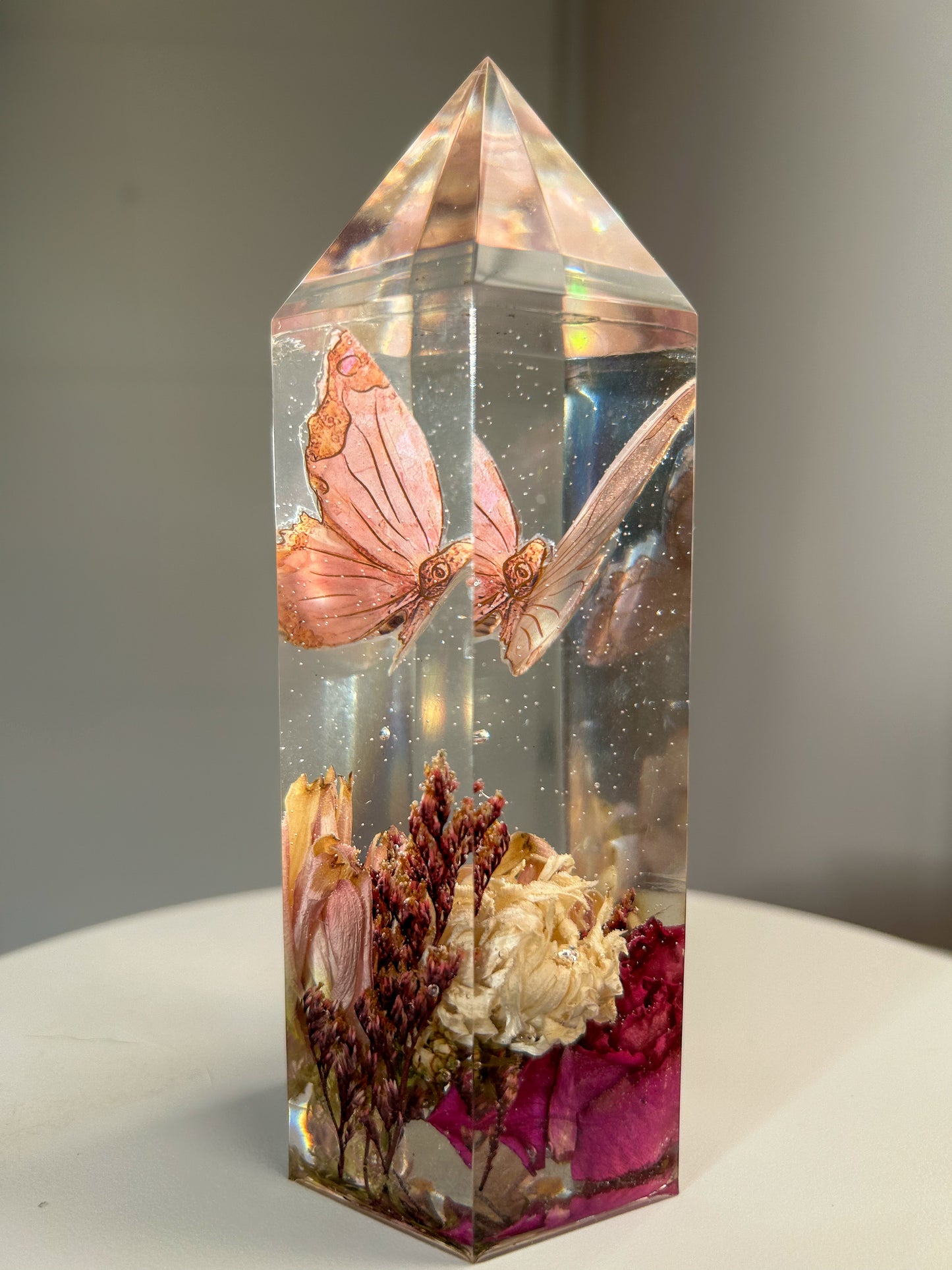 Romantic Butterfly and Flowers Resin Crystal