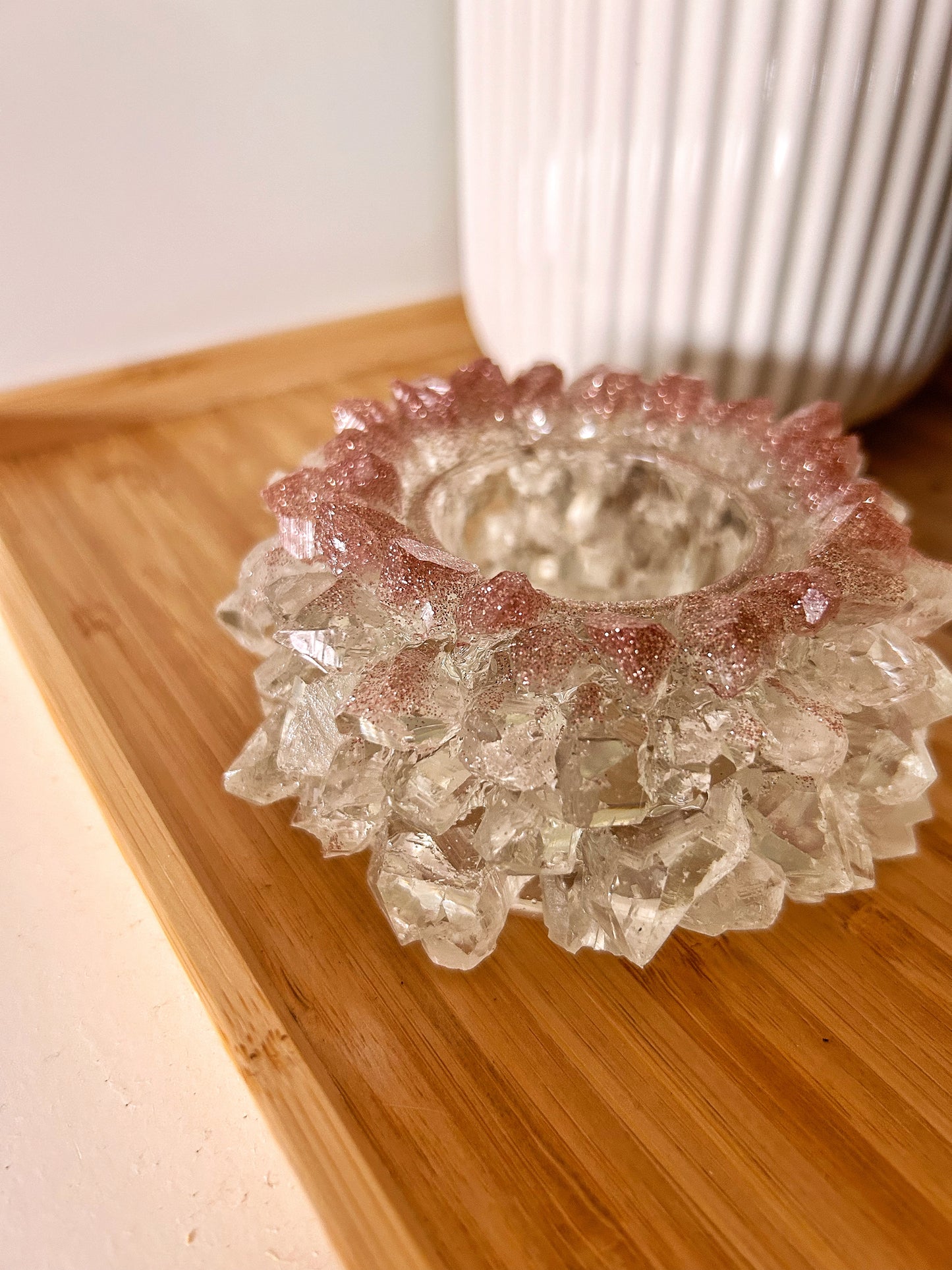 Rose Gold Ombre Resin Crystal Candle Holder