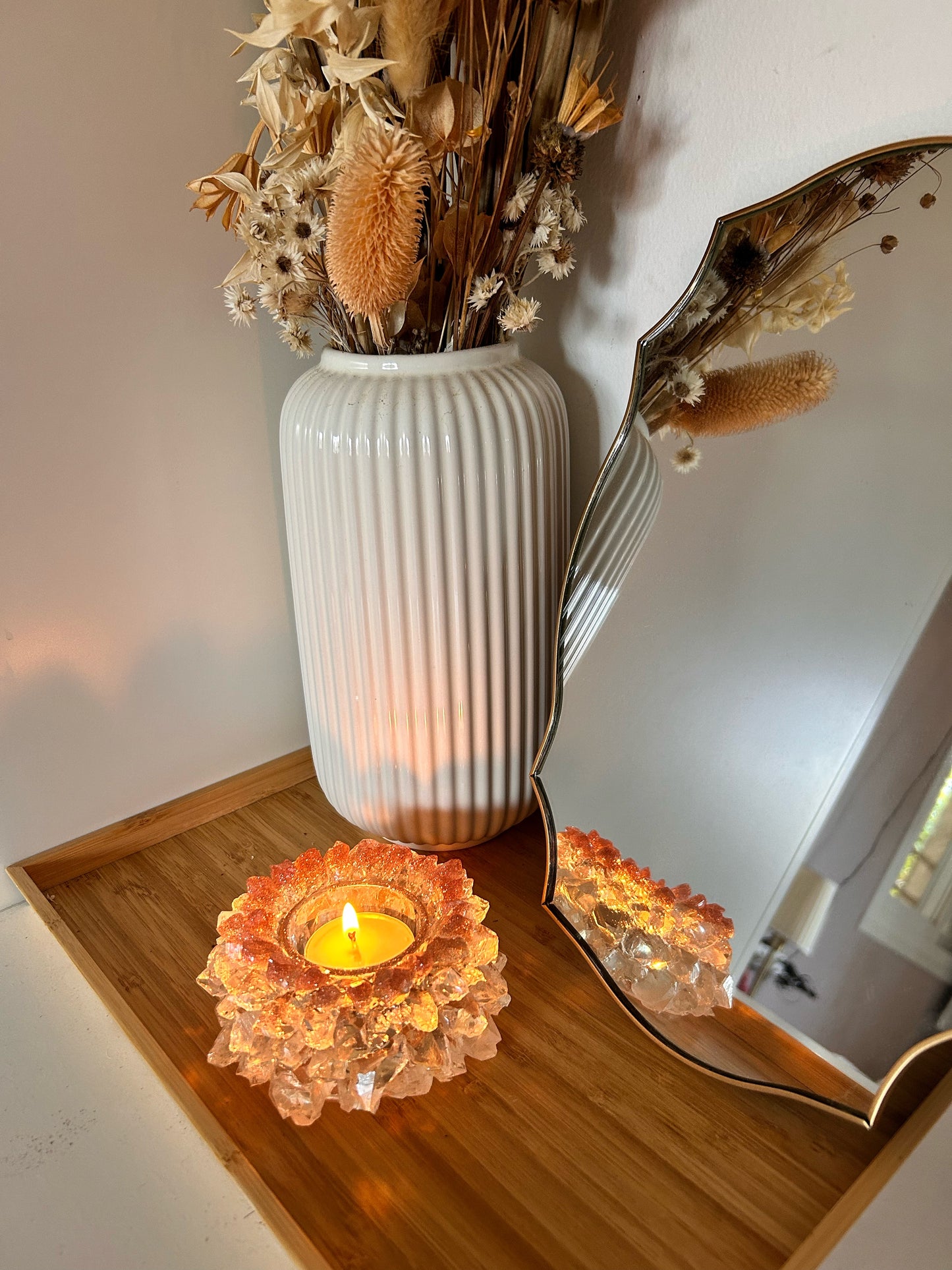 Rose Gold Ombre Resin Crystal Candle Holder