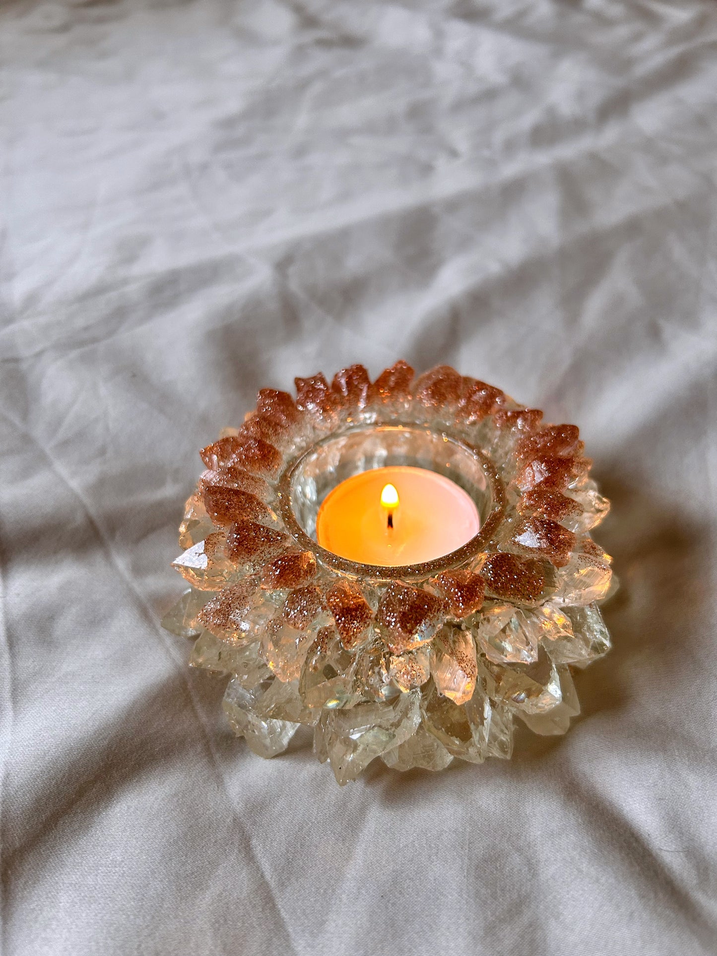 Rose Gold Ombre Resin Crystal Candle Holder
