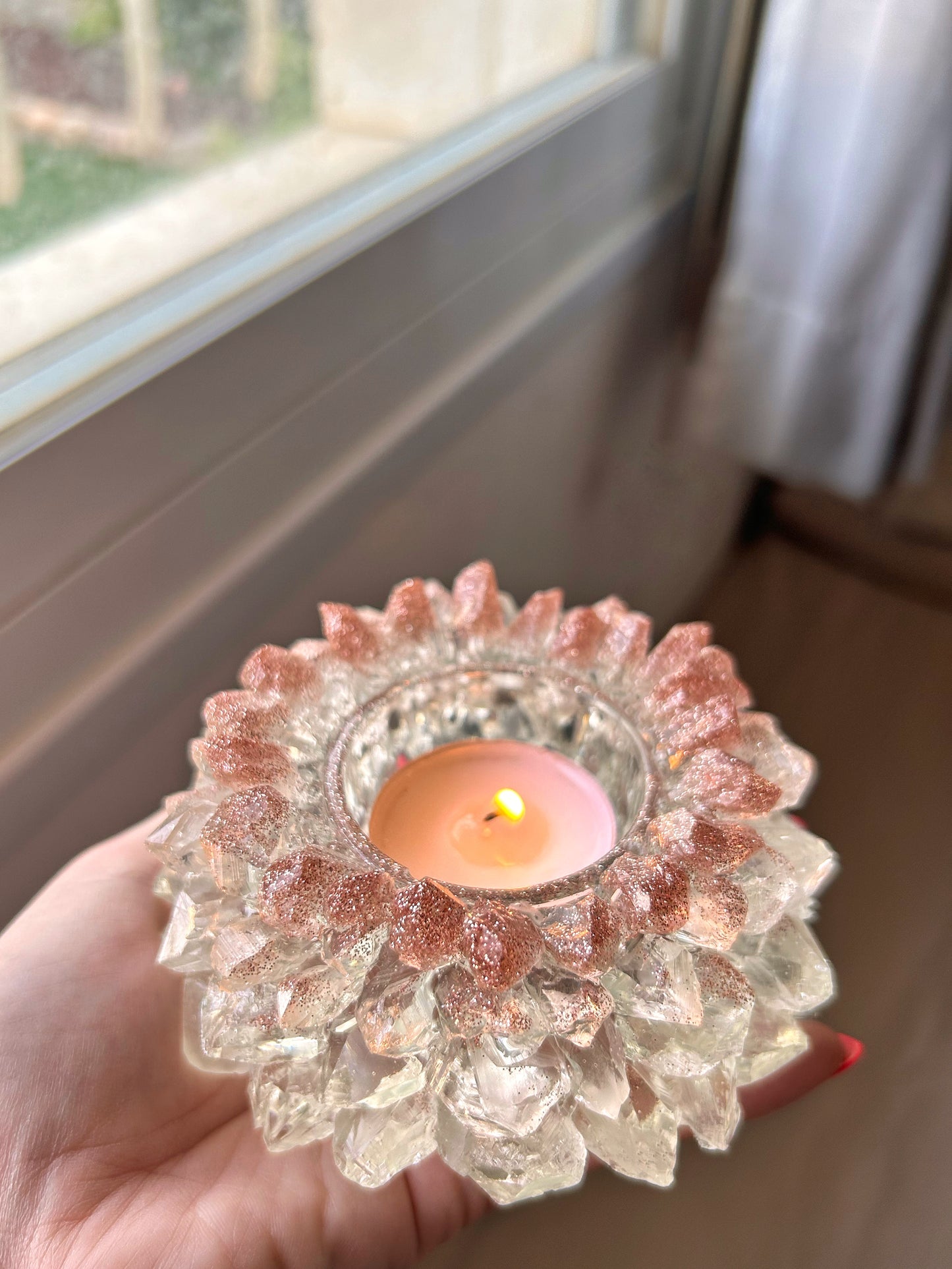 Rose Gold Ombre Resin Crystal Candle Holder