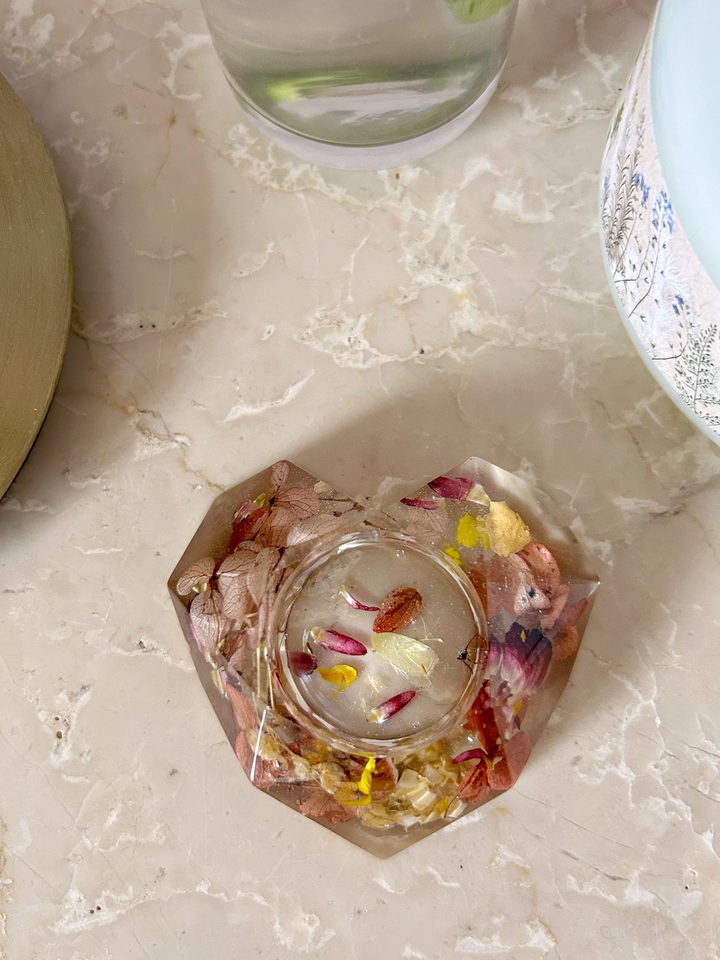 Diamond Resin Dried Flower Candle and Ring Holder