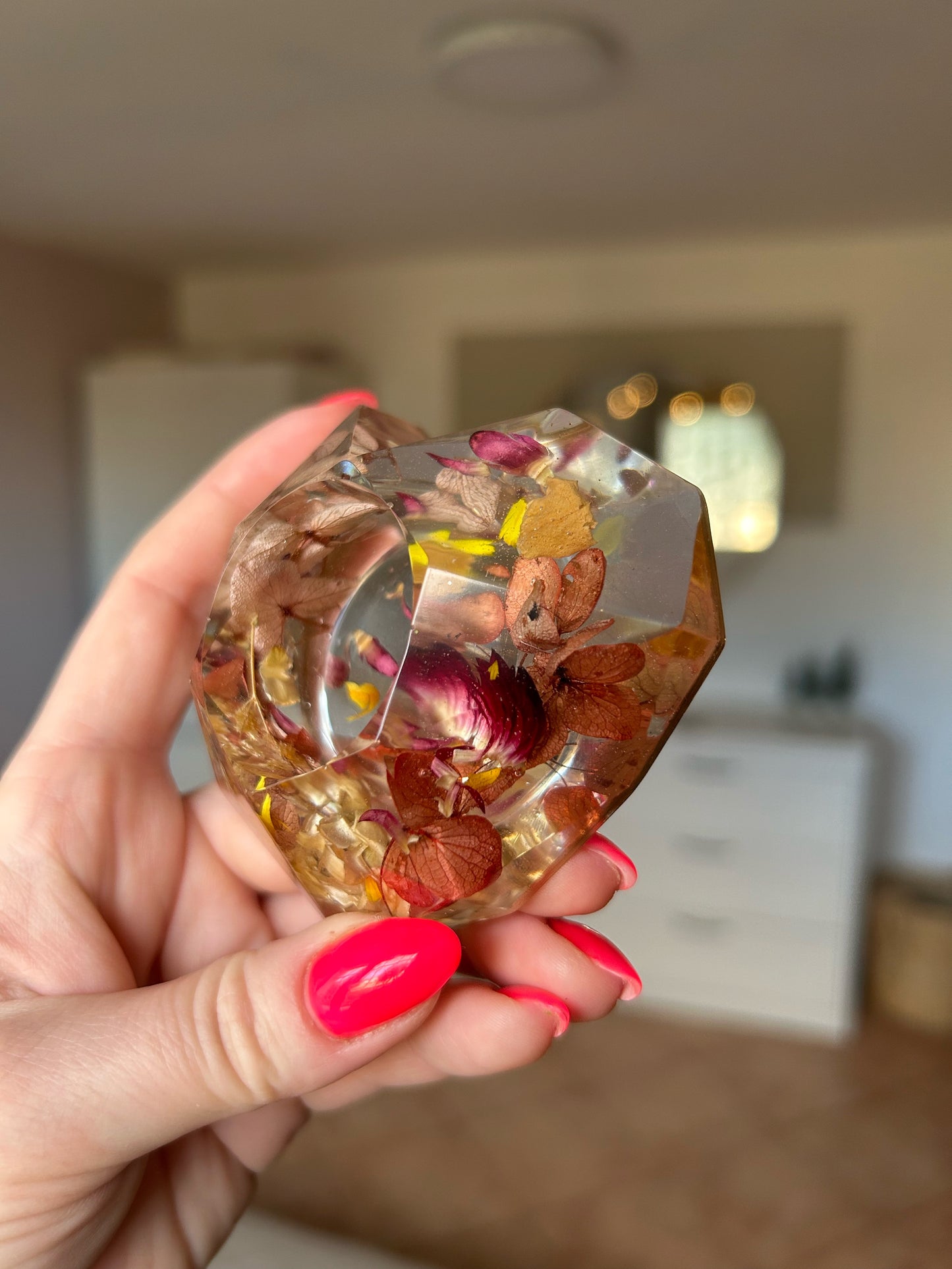 Diamond Resin Dried Flower Candle and Ring Holder