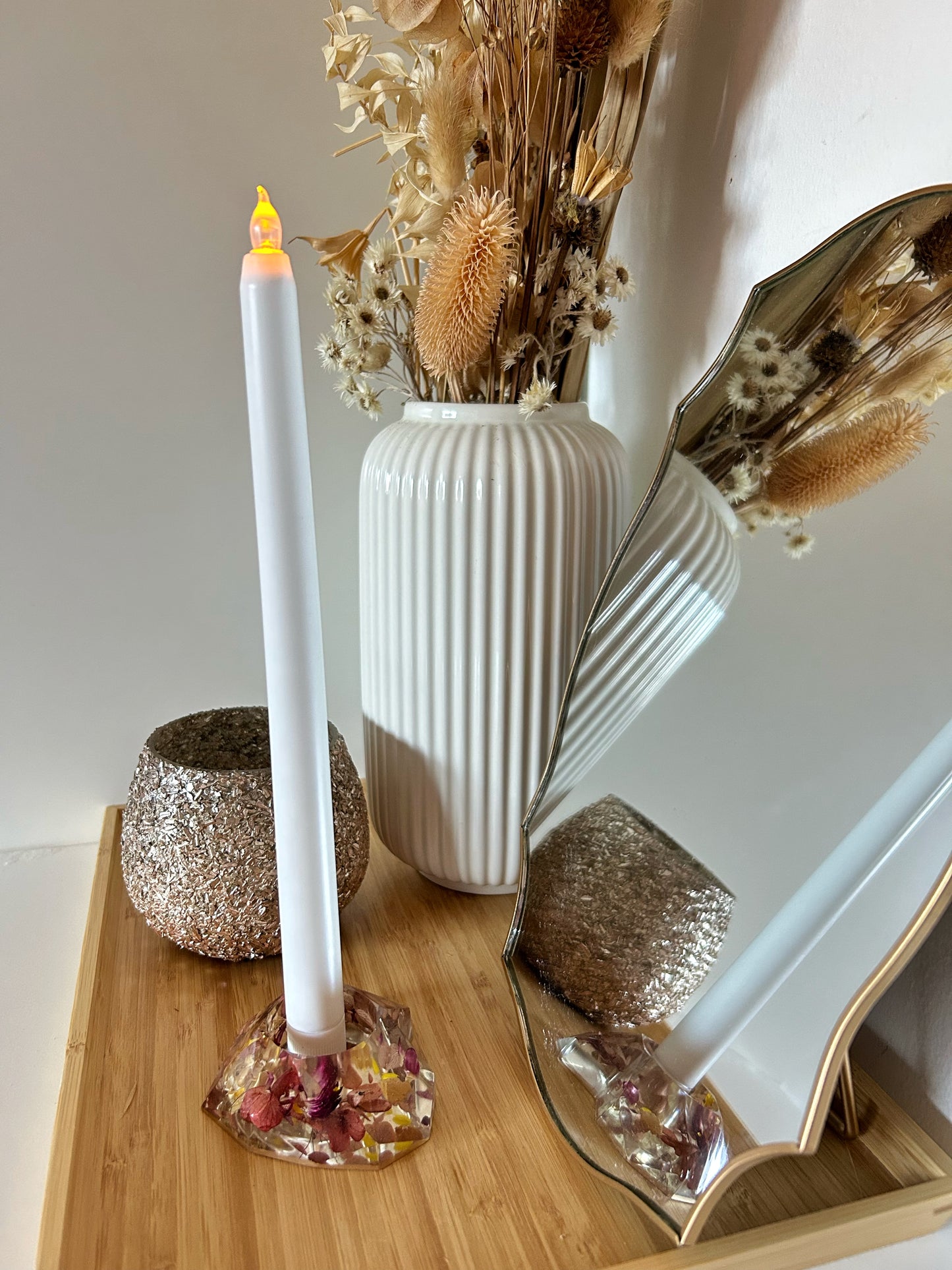 Diamond Resin Dried Flower Candle and Ring Holder