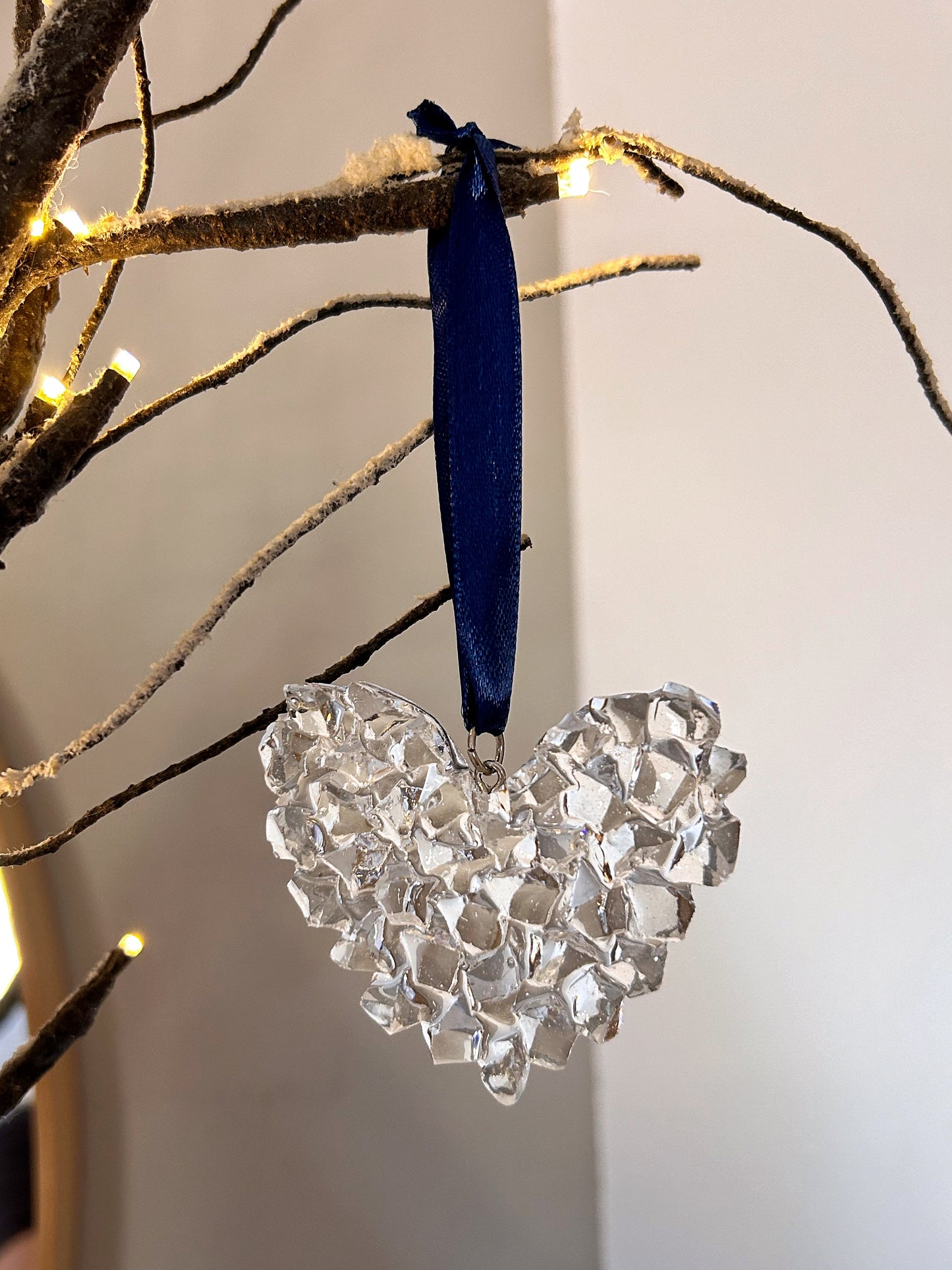 Crystal Resin Navy Ribbon Heart Christmas Ornament
