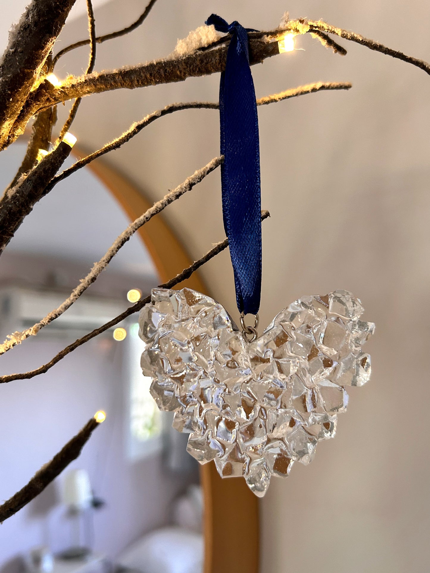 Crystal Resin Navy Ribbon Heart Christmas Ornament