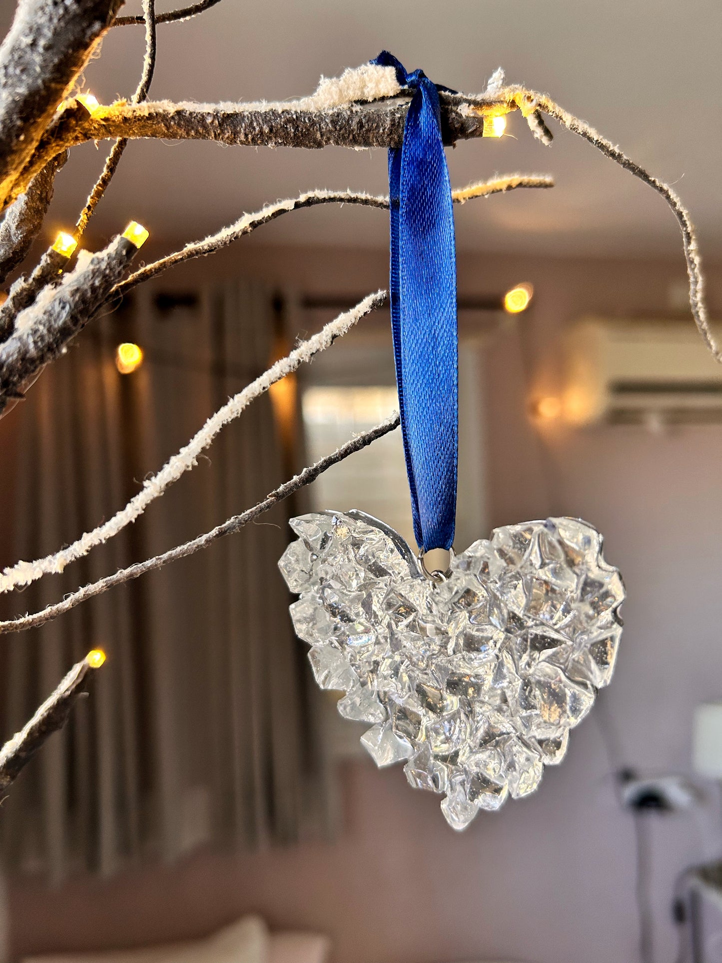 Crystal Resin Navy Ribbon Heart Christmas Ornament