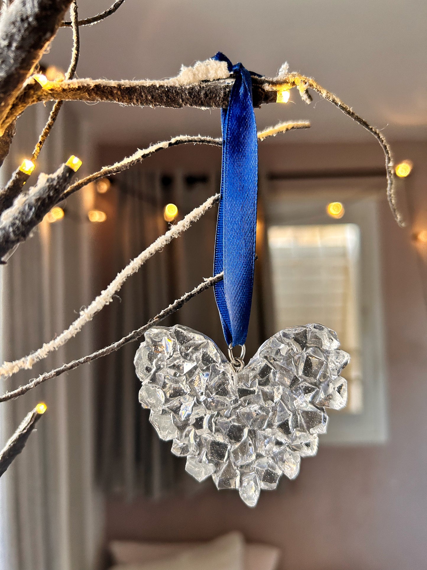 Crystal Resin Navy Ribbon Heart Christmas Ornament