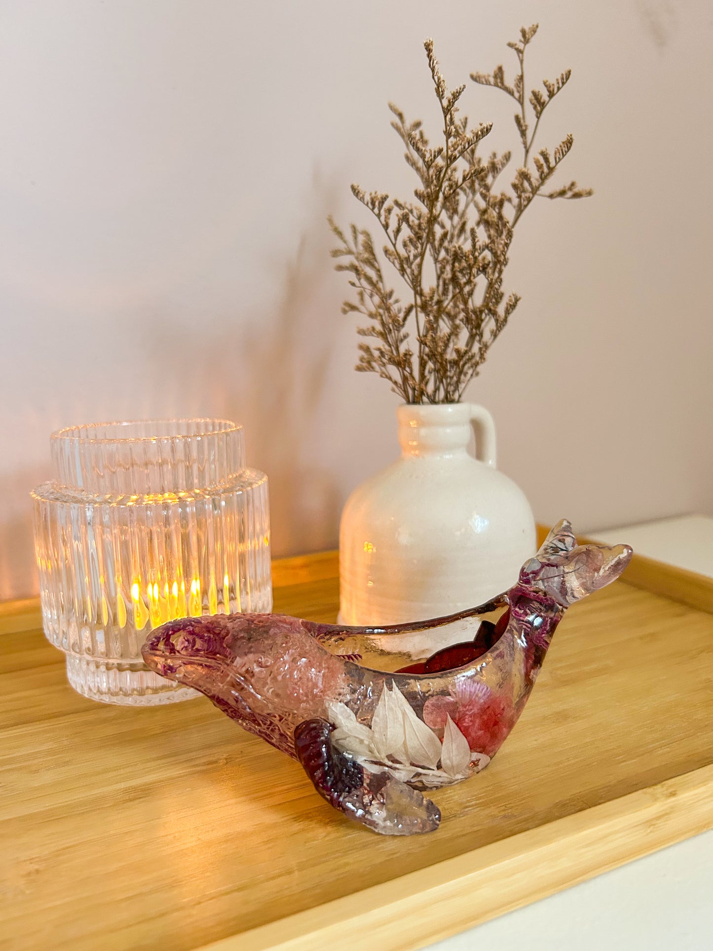 Pink Whale Floral Ring Dish