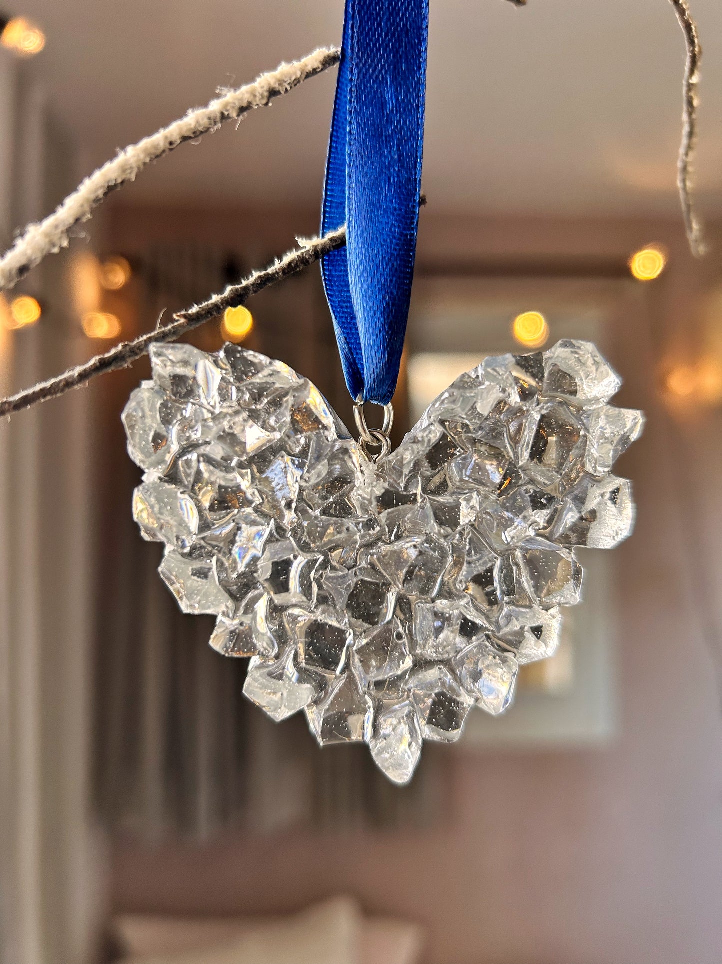 Crystal Resin Navy Ribbon Heart Christmas Ornament