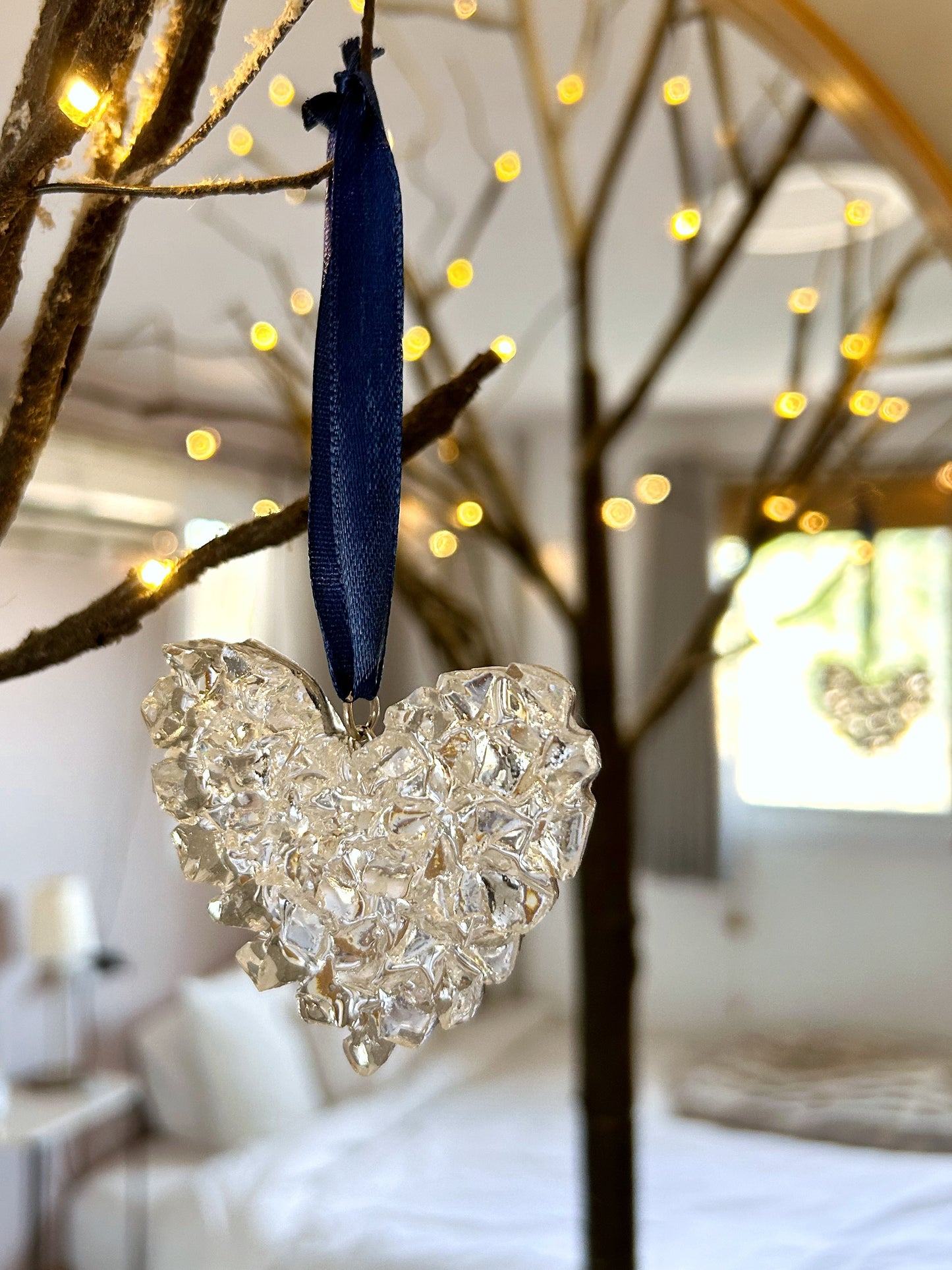Crystal Resin Navy Ribbon Heart Christmas Ornament