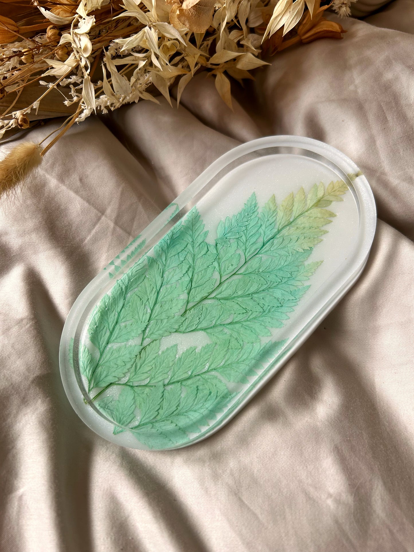 Teal Leaf Oval Tray