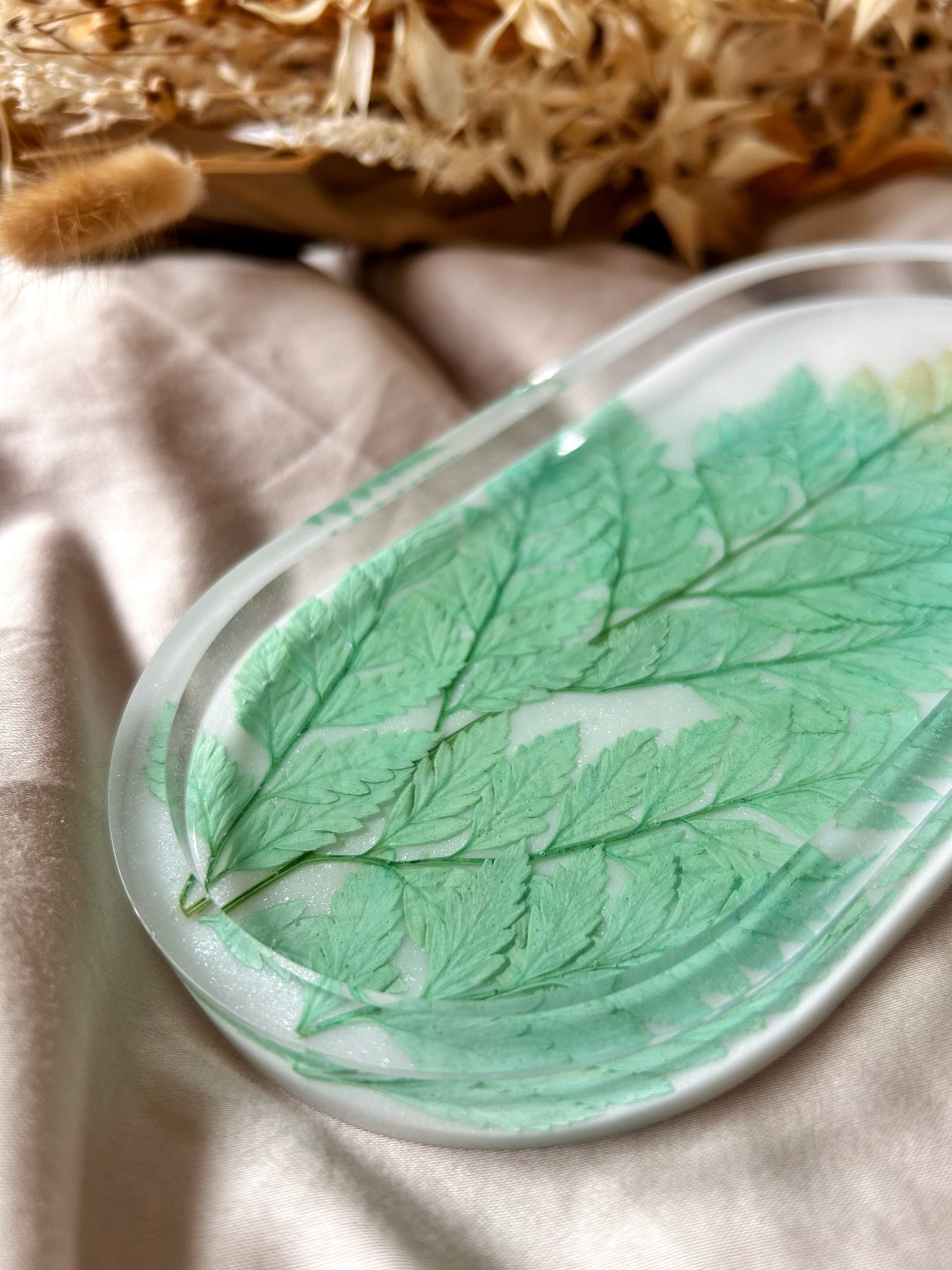 Teal Leaf Oval Tray