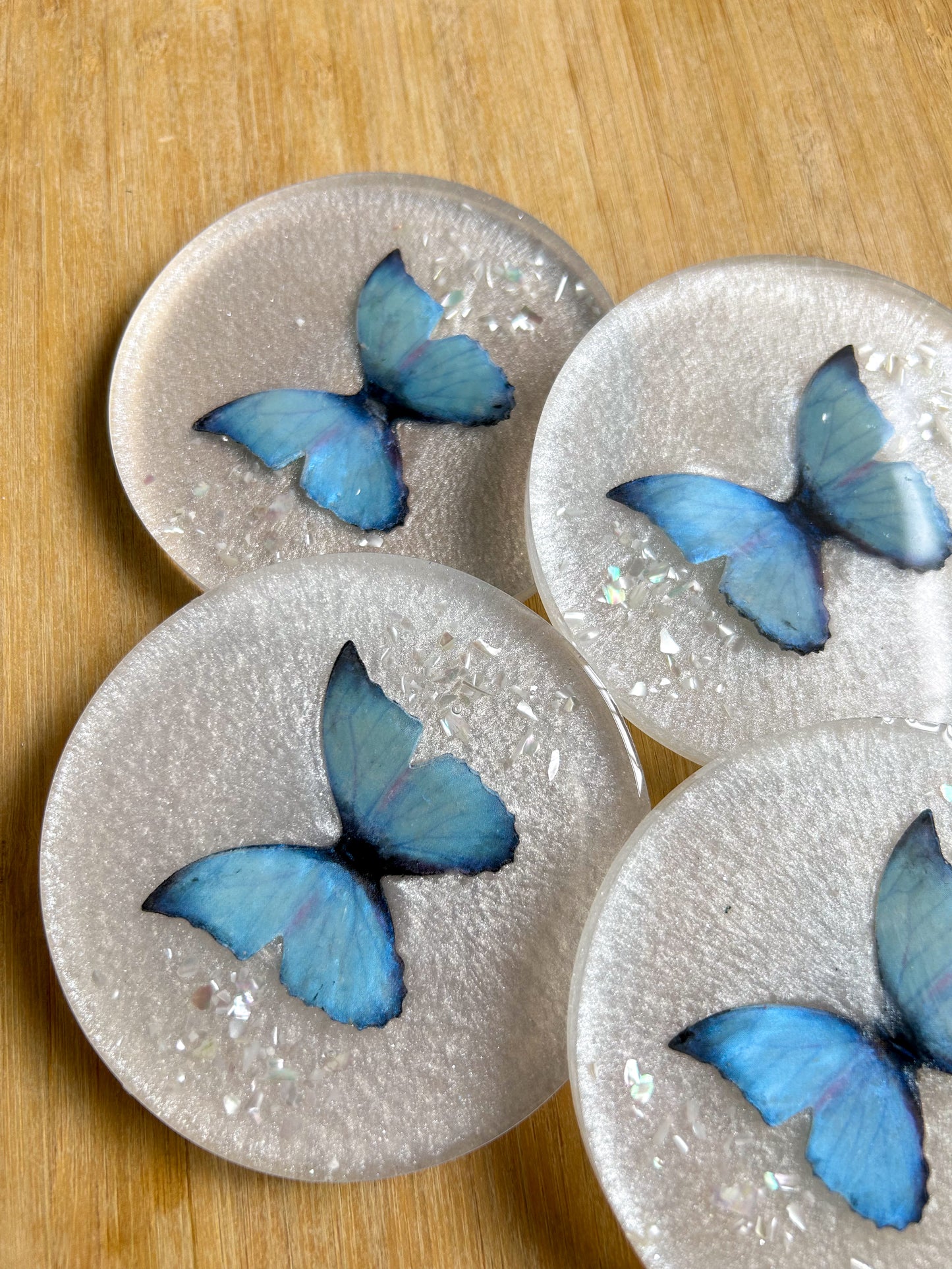 Blue Butterfly Resin Coaster Set