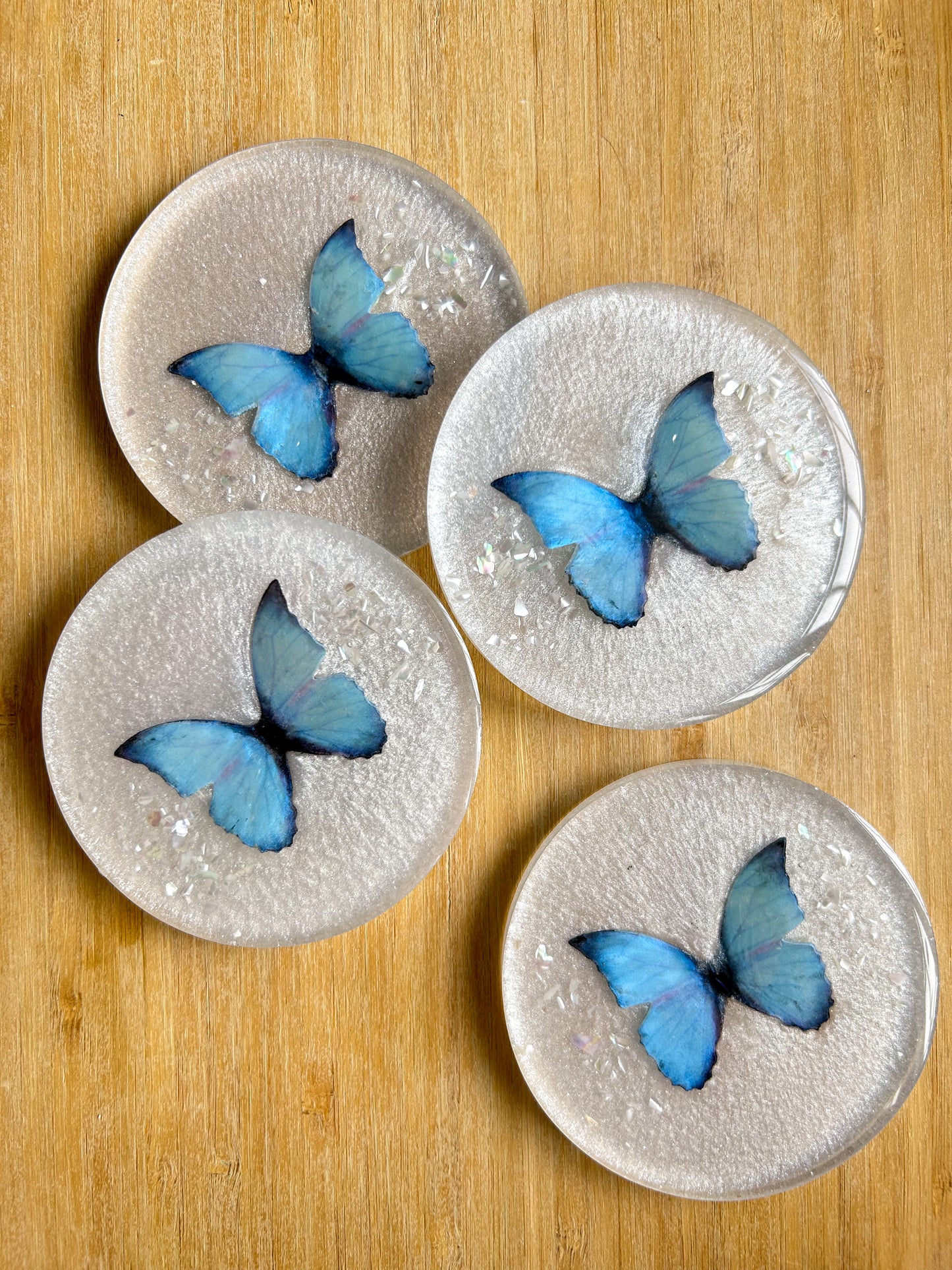 Blue Butterfly Resin Coaster Set