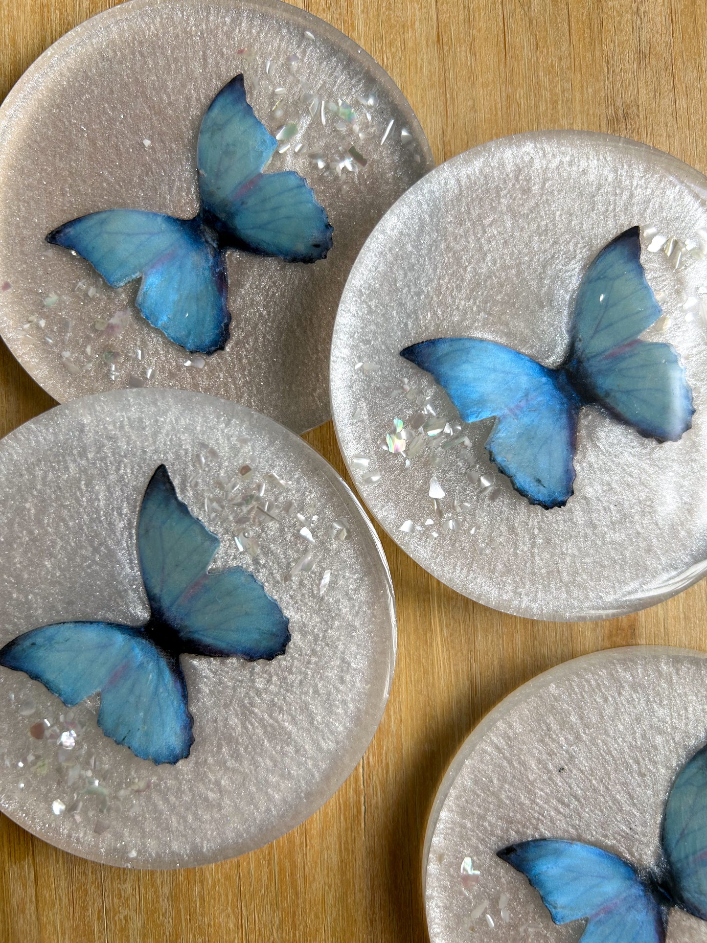 Blue Butterfly Resin Coaster Set