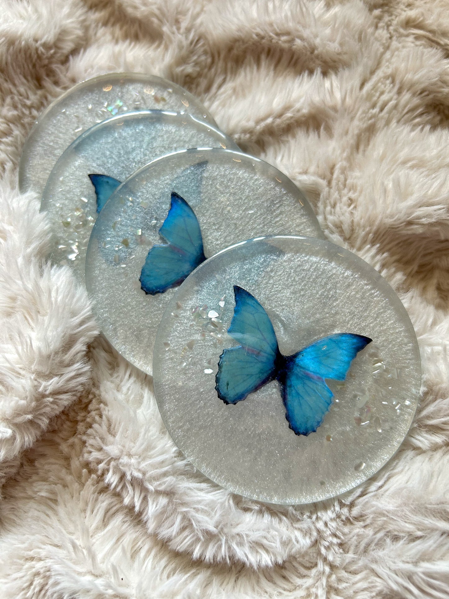 Blue Butterfly Resin Coaster Set