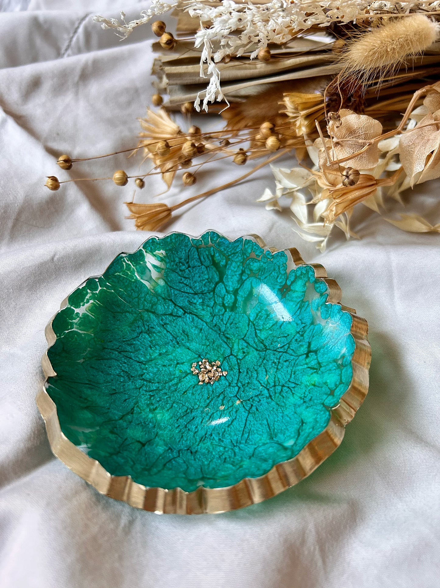 Gold and Teal Jewelry Dish