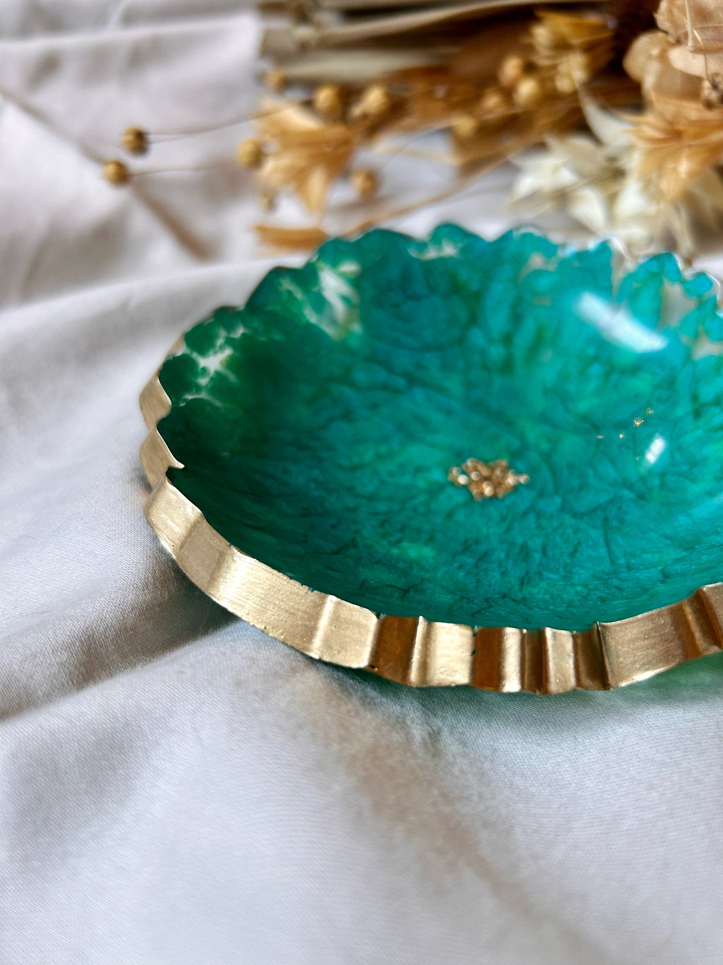 Gold and Teal Jewelry Dish