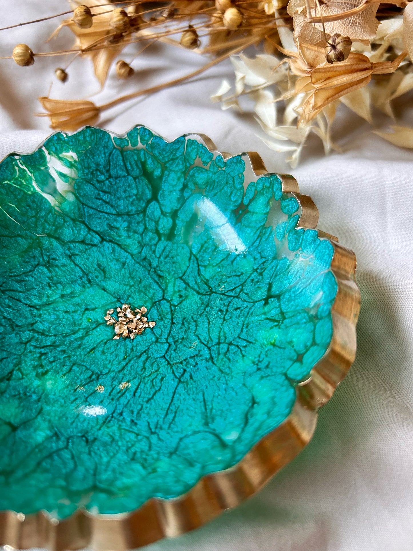 Gold and Teal Jewelry Dish