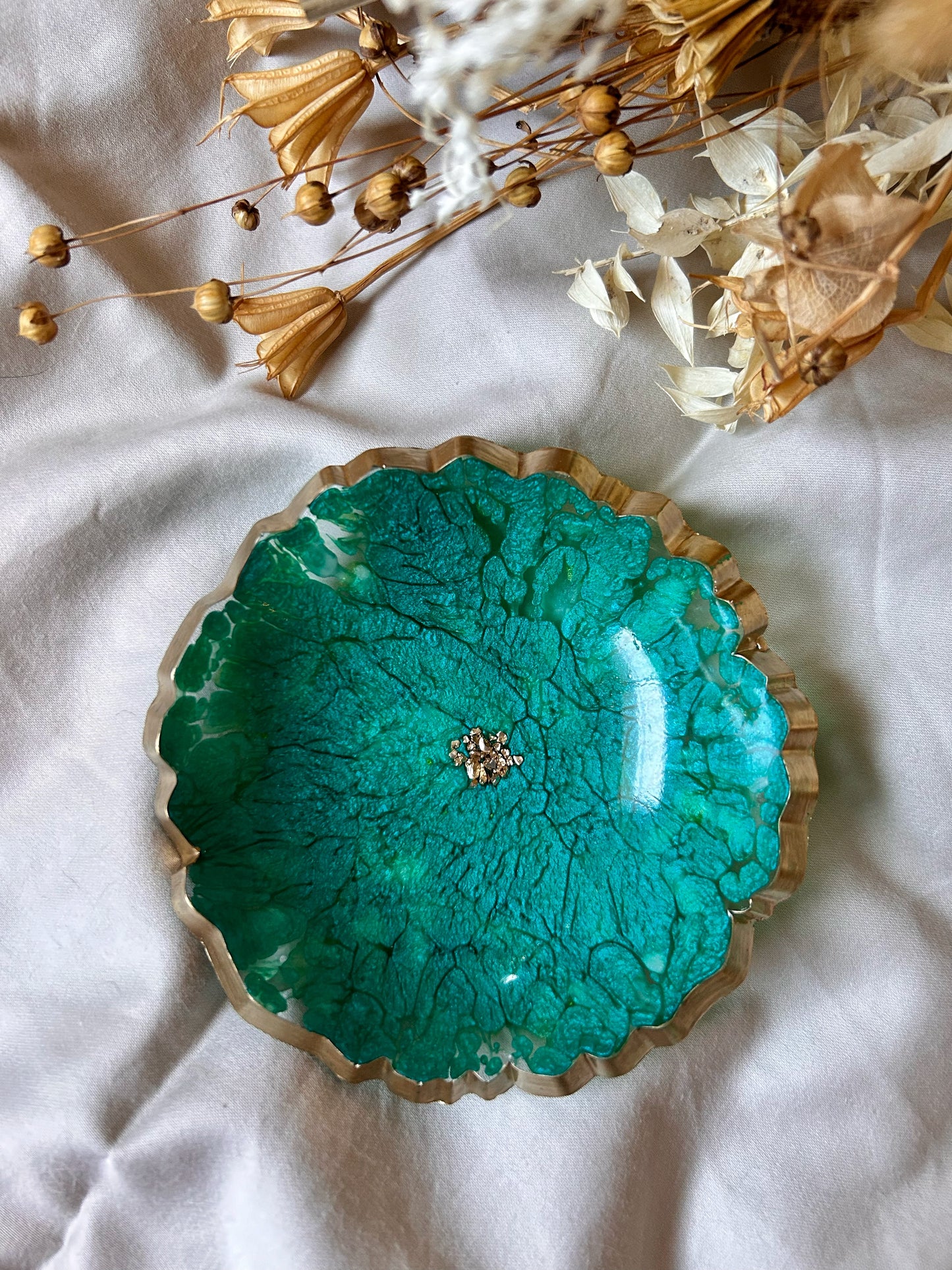 Gold and Teal Jewelry Dish