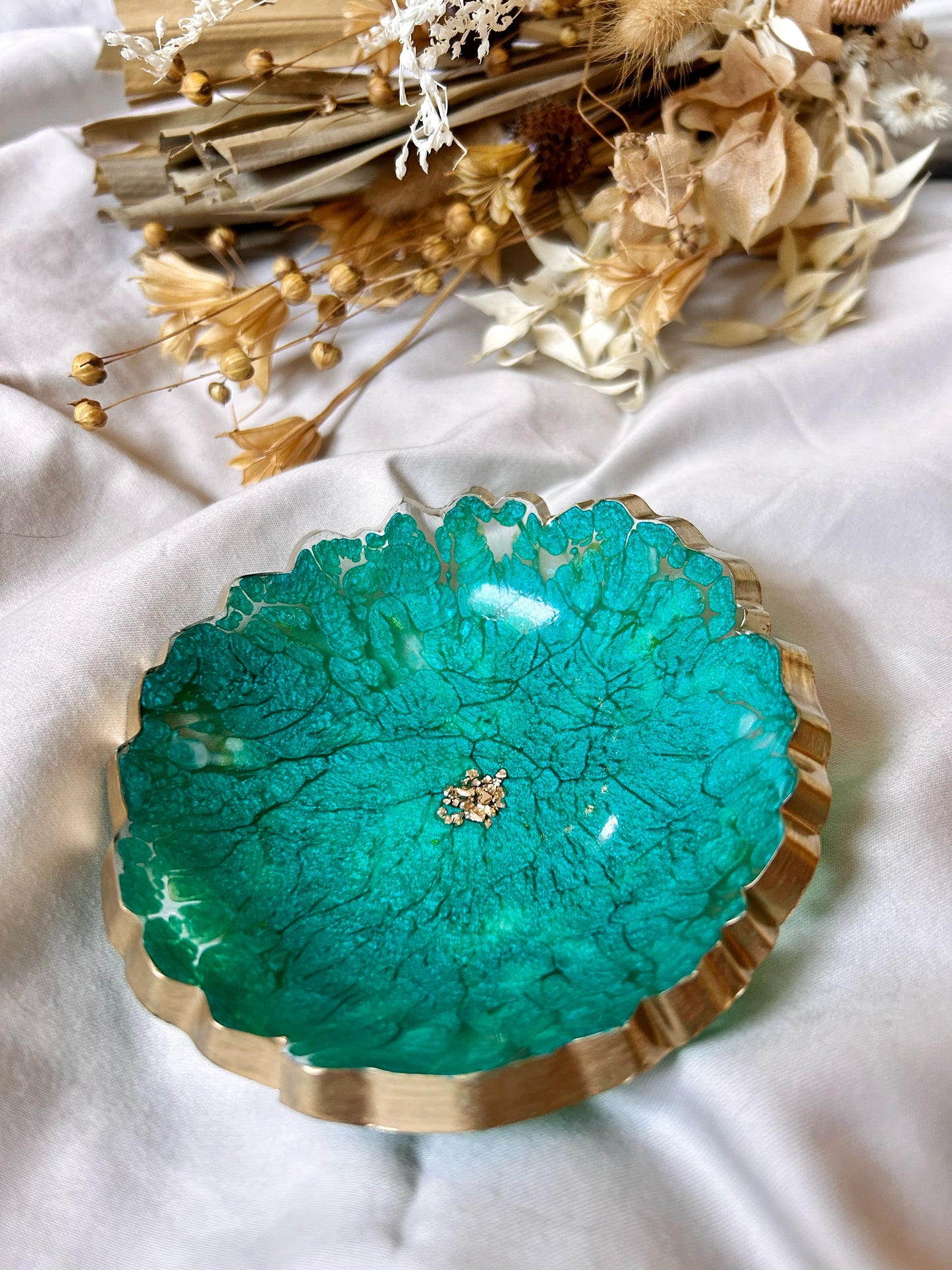 Gold and Teal Jewelry Dish