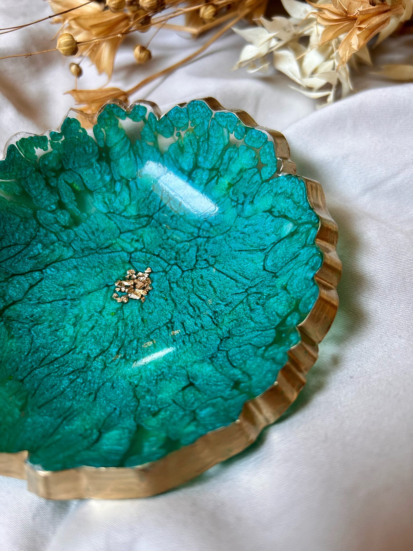 Gold and Teal Jewelry Dish