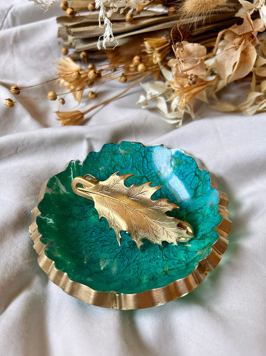 Gold and Teal Jewelry Dish