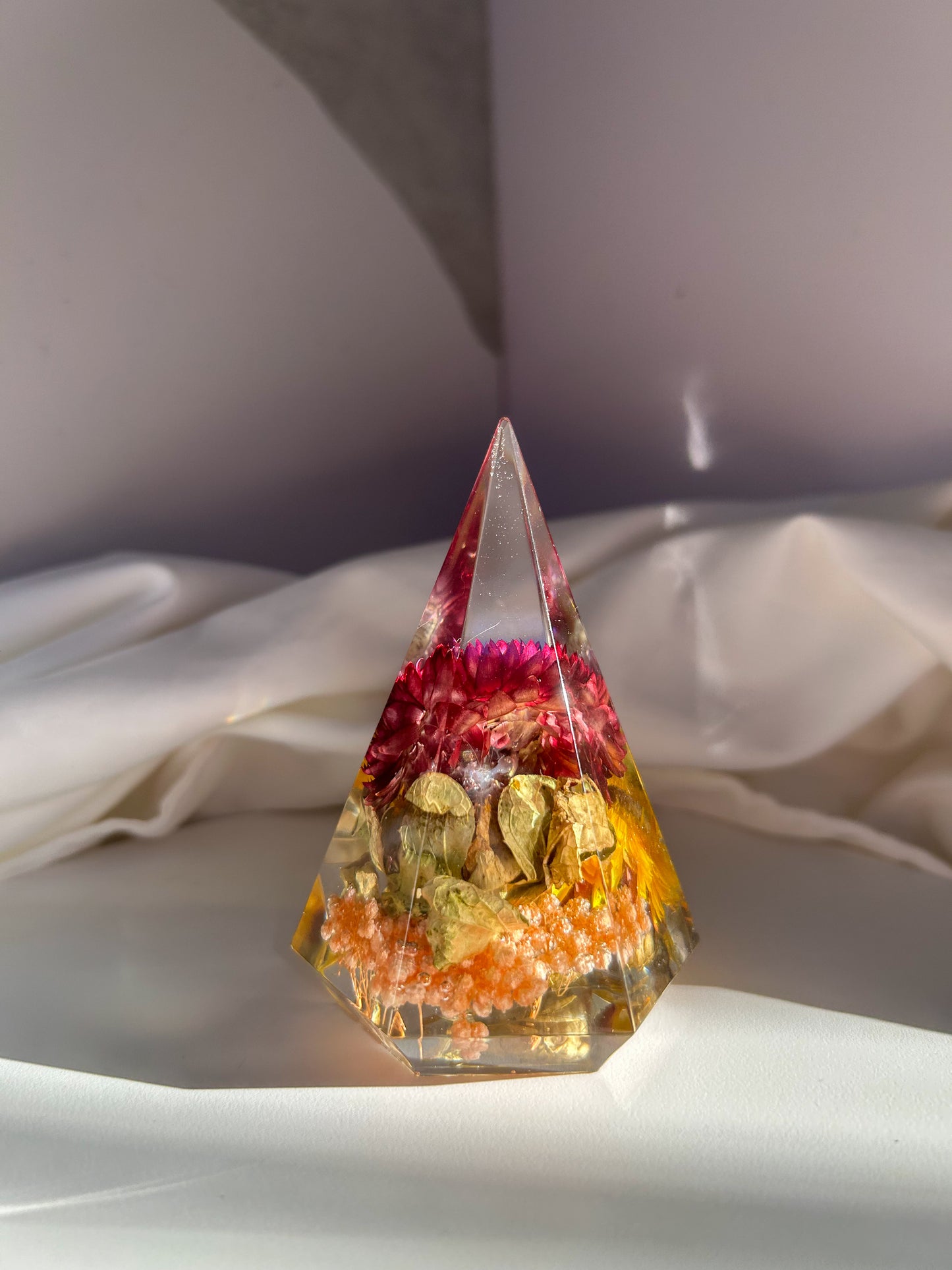 A beautiful colorful rainbow crystal resin ring tree ring cone ring holder. Features beautiful pink purple orange yellow and green wildflower that perfectly organizes your rings while decorating any area great gift for Mother's day Christmas birthday