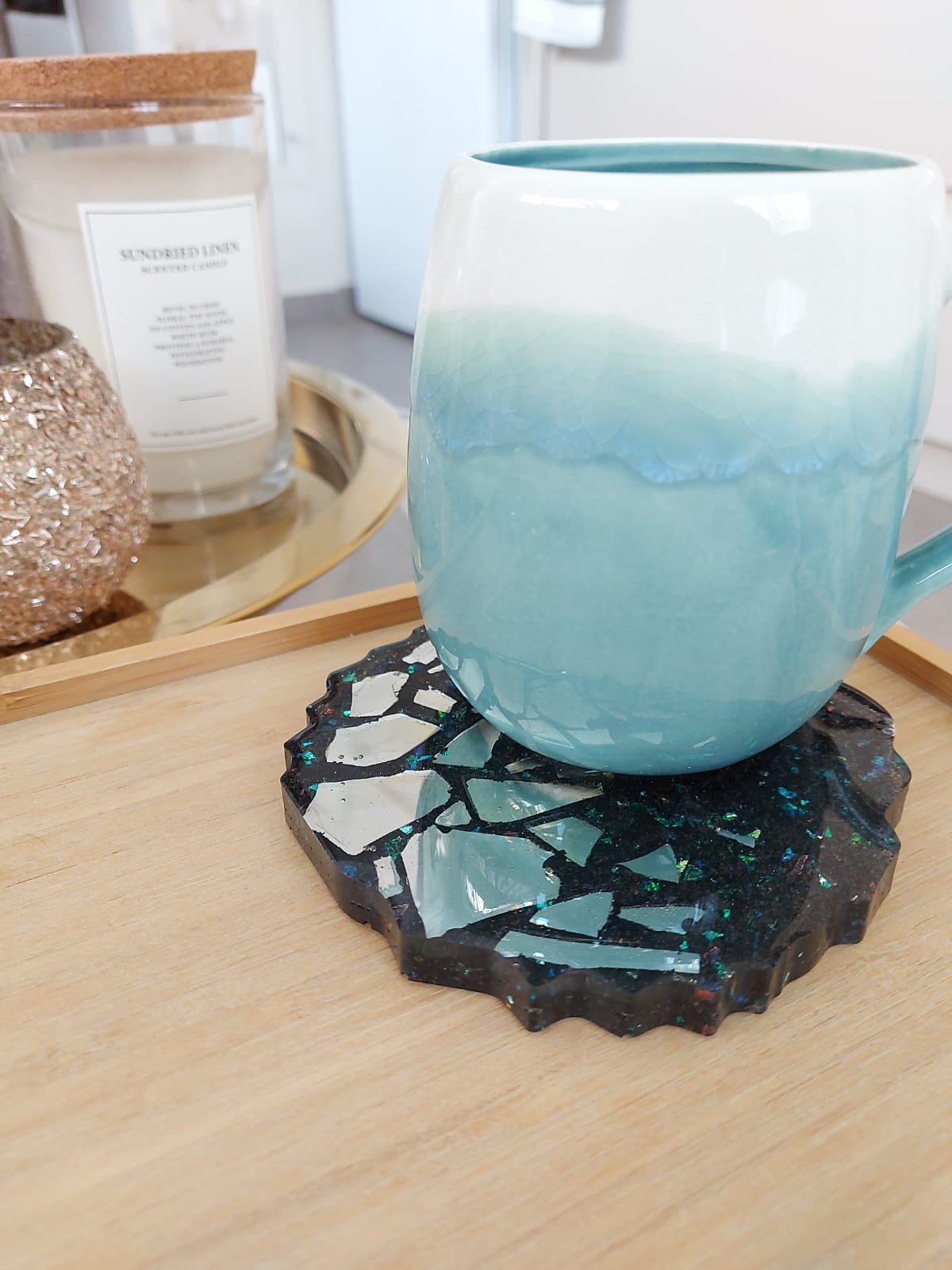 Coaster set of 4 coasters large round serving cup holder new housewarming wedding engagement new home decor gift cup bottom drink holder