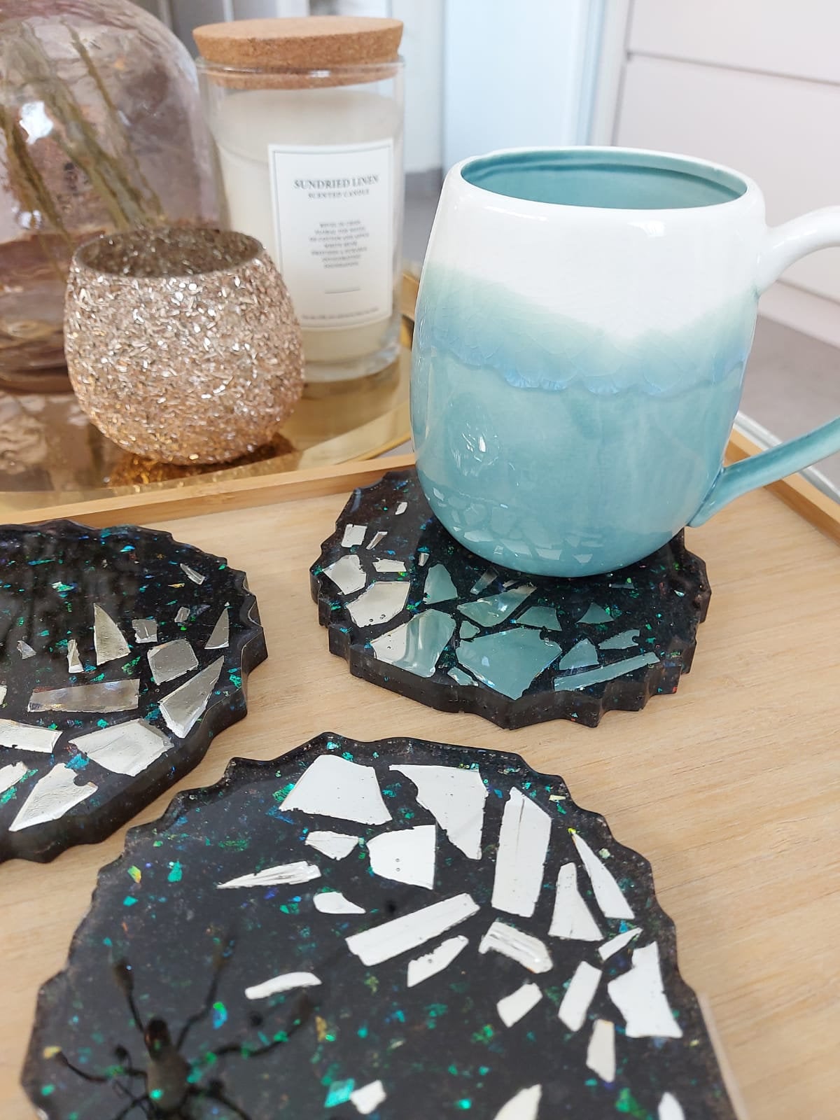 Coaster set of 4 coasters large round serving cup holder new housewarming wedding engagement new home decor gift cup bottom drink holder