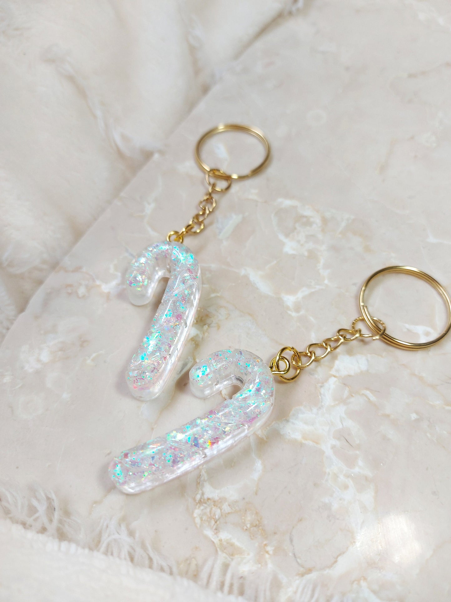 Handmade Christmas Glitter Resin Candy Cane Keychain - Festive Accessory Stocking stuffer and Holiday Gift Idea for Her, Christmas Charm