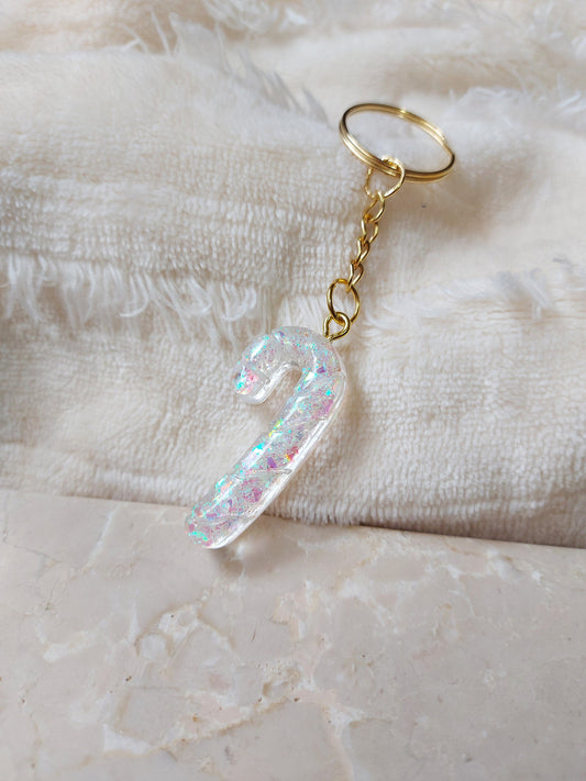 Handmade Christmas Glitter Resin Candy Cane Keychain - Festive Accessory Stocking stuffer and Holiday Gift Idea for Her, Christmas Charm