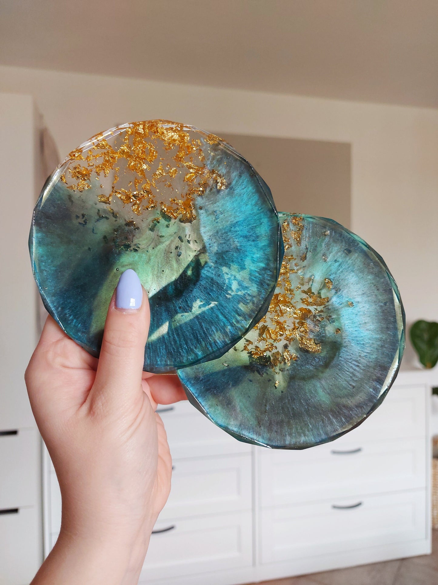 Teal and Gold Galaxy Coaster Set
