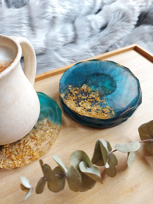 Teal and Gold Galaxy Coaster Set