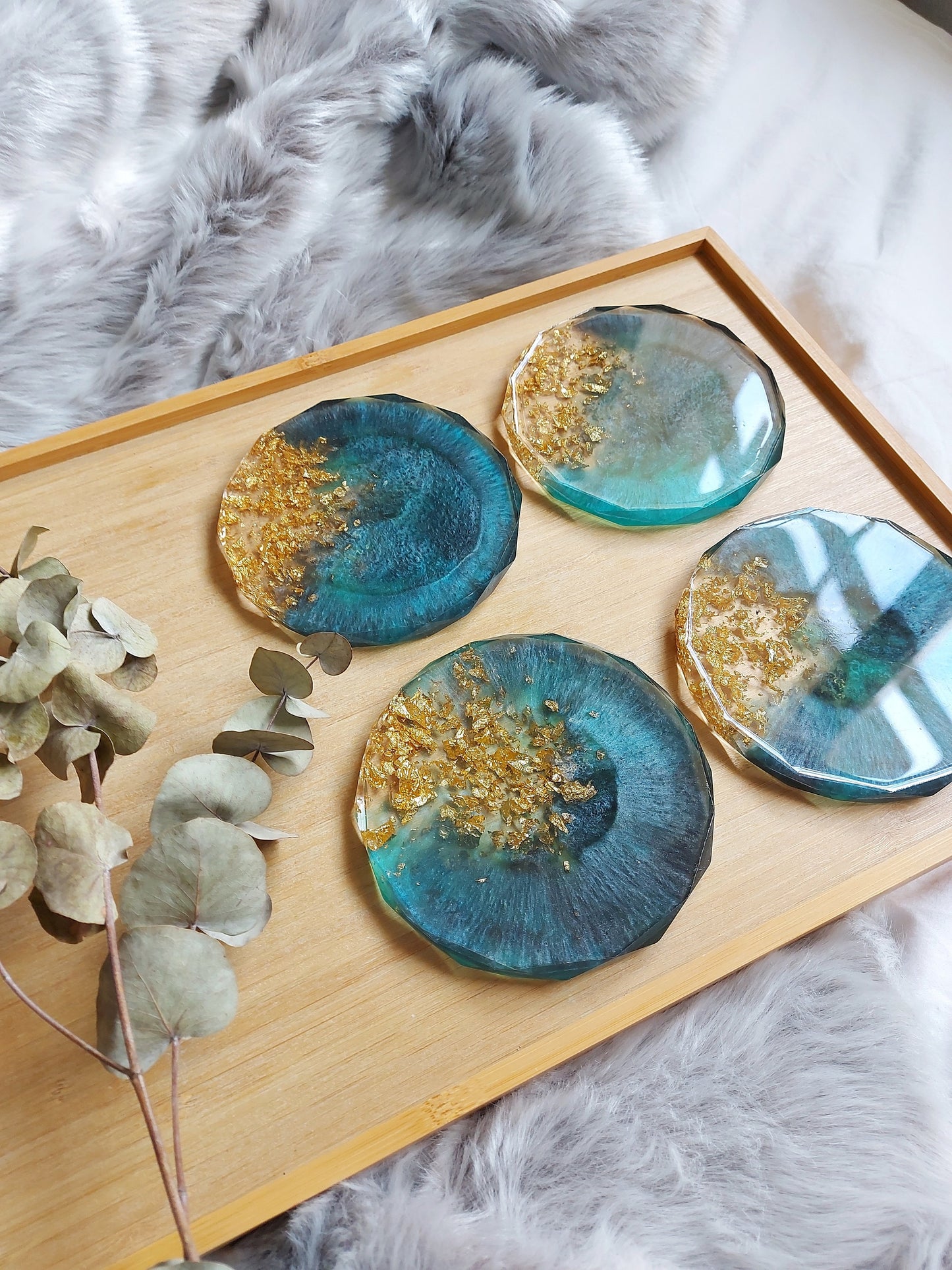 Teal and Gold Galaxy Coaster Set